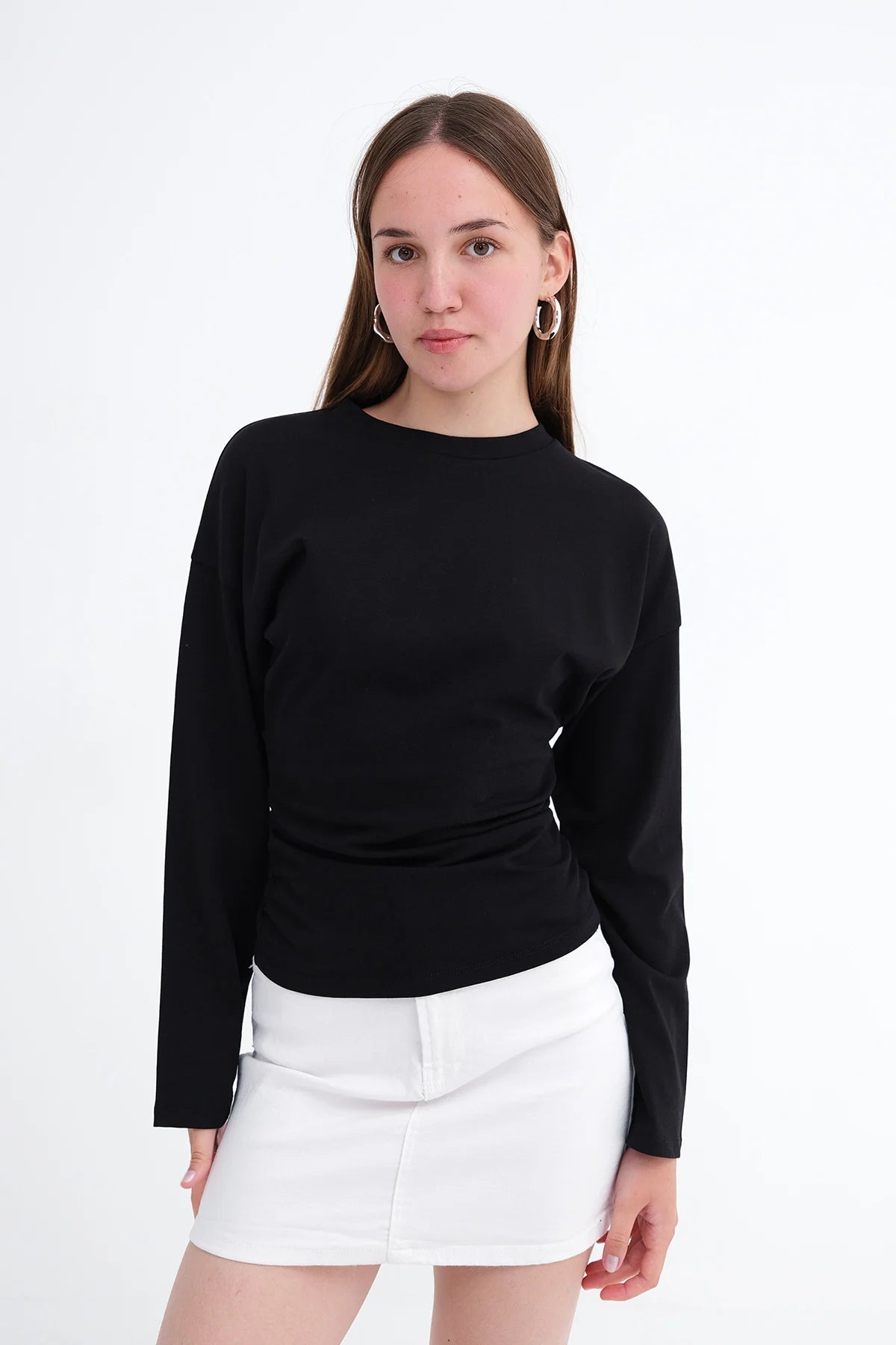 Black_Ruched-Long-Sleeve-T-shirt-addax