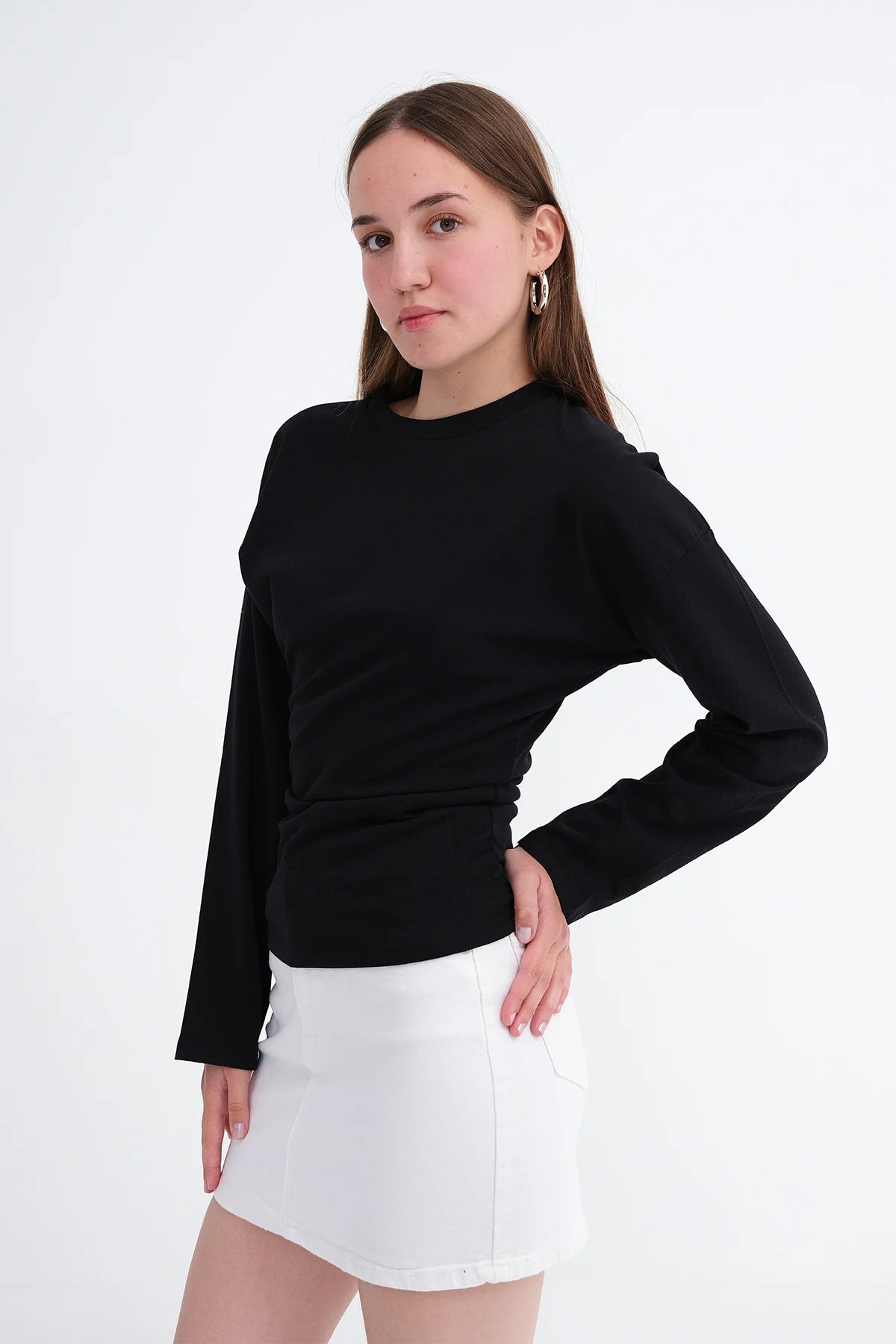 Black_Ruched-Long-Sleeve-T-shirt-addax