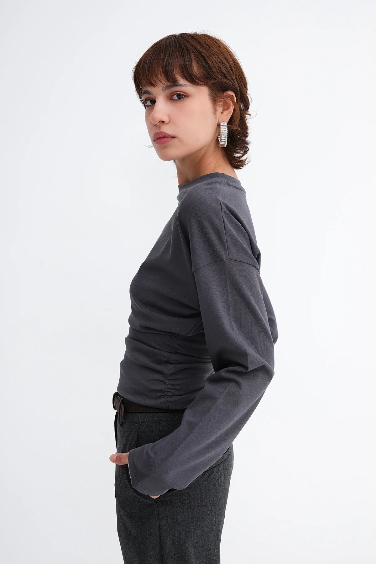 L.Charcoal_Ruched-Long-Sleeve-T-shirt-addax