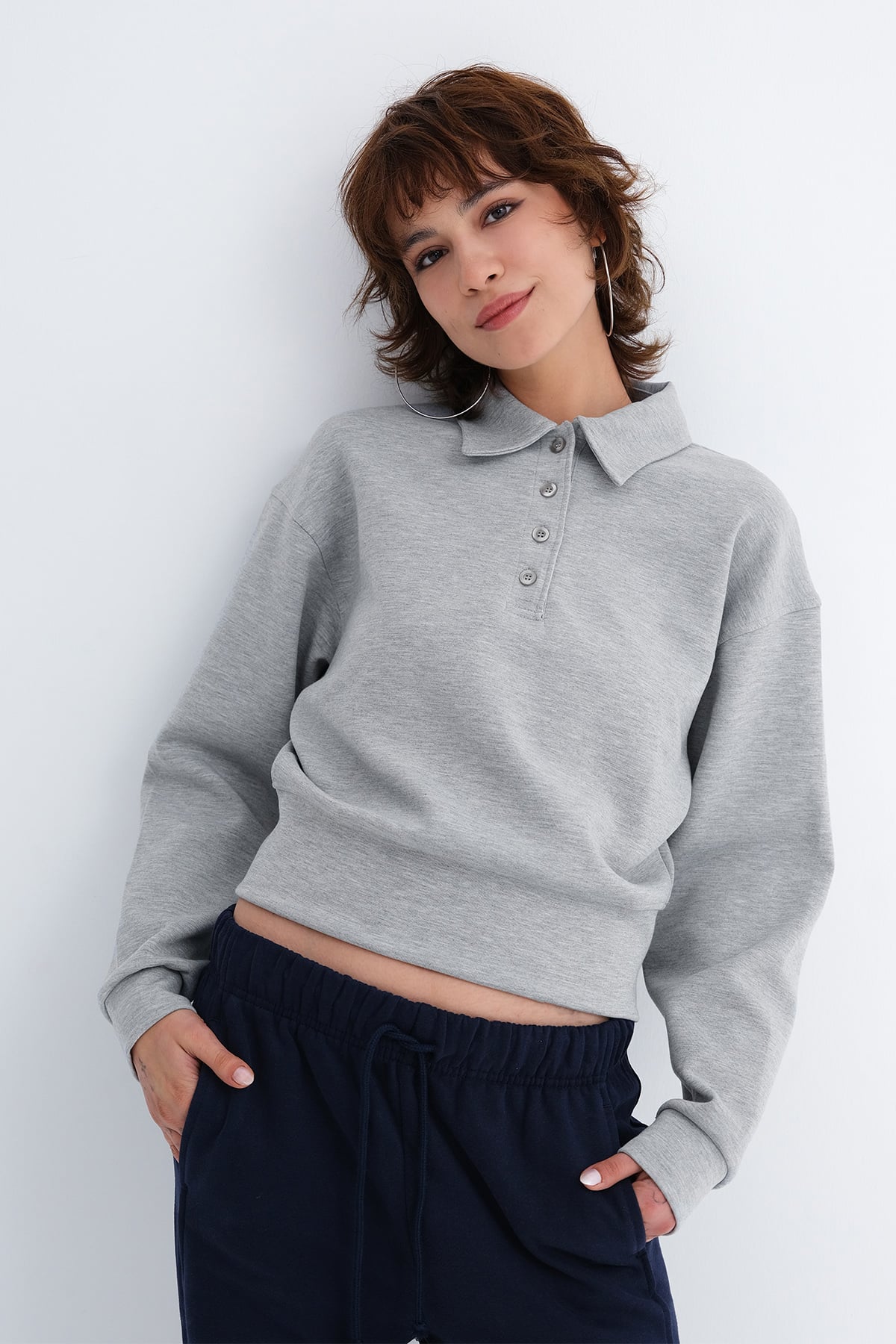 Button Neck Sweatshirt