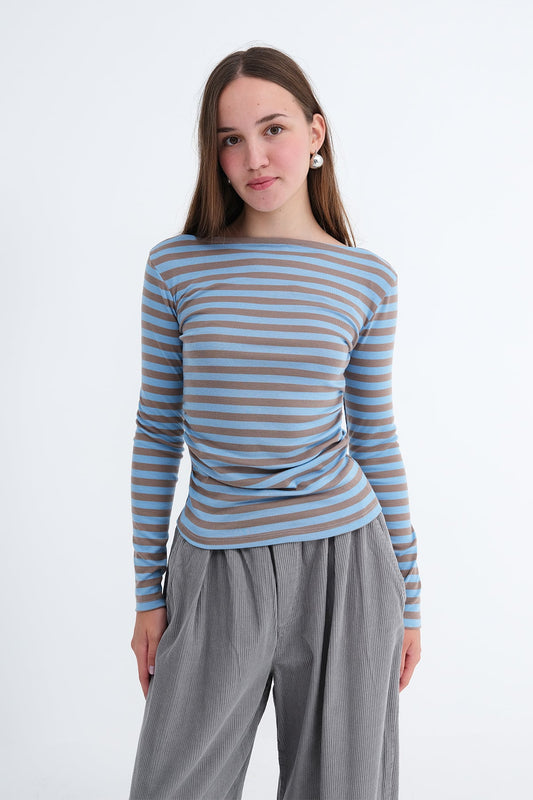 Blue-Brown_Boat-Neck-Striped-Blouse-addax