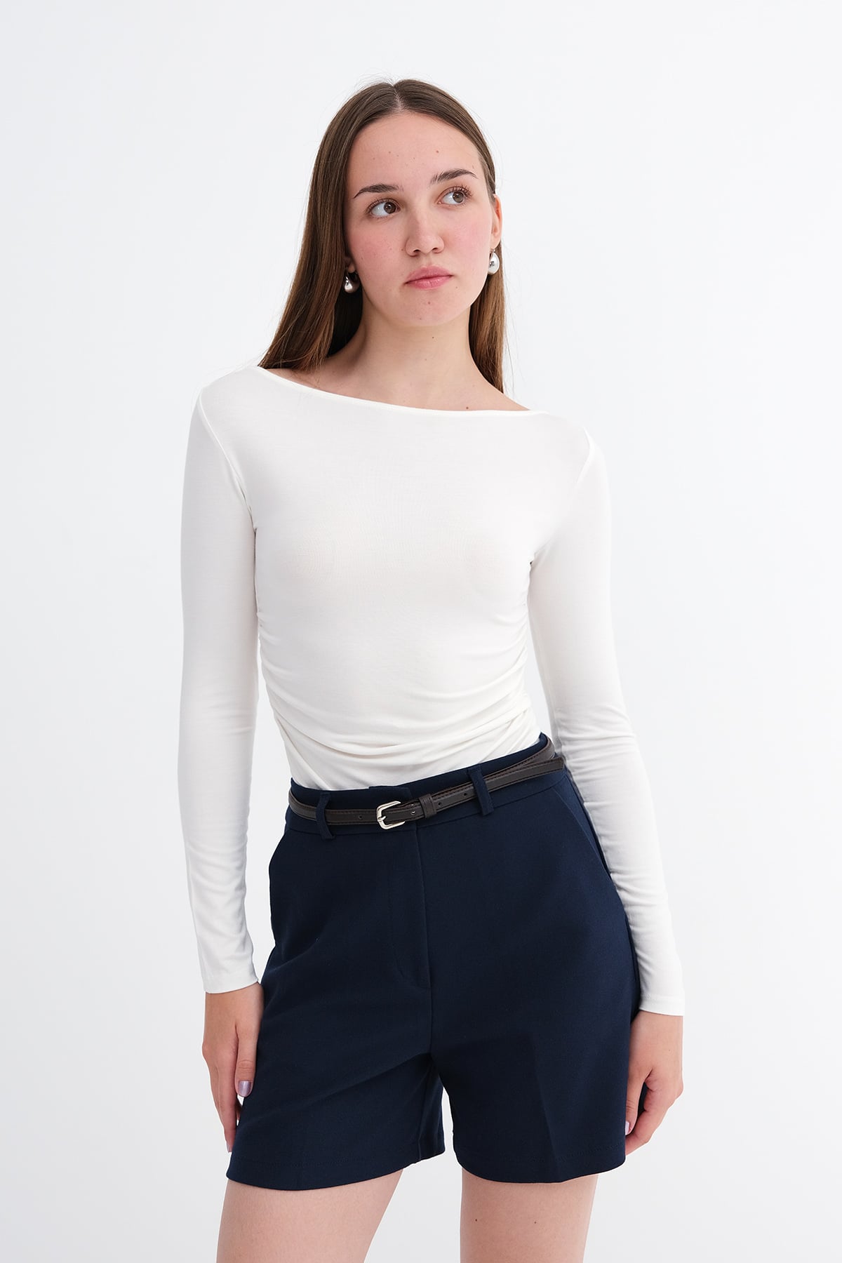 Ecru_Boat-Neck-Ruched-Blouse-addax