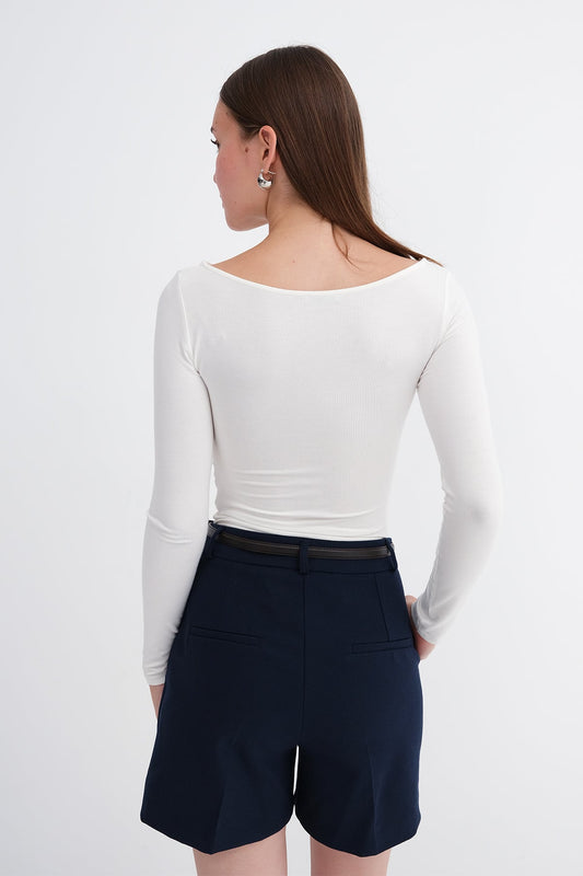 Ecru_Boat-Neck-Ruched-Blouse-addax