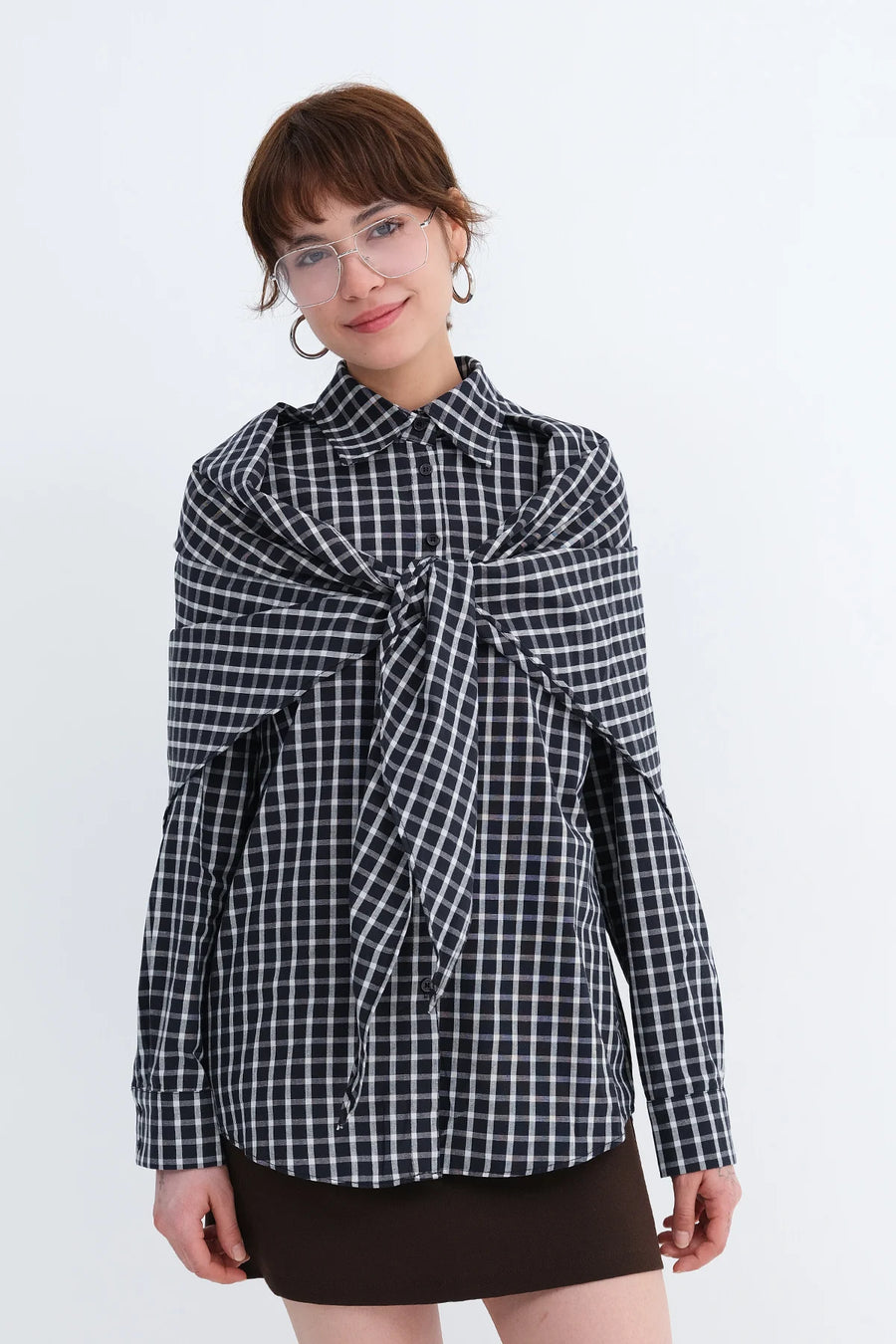 Dark-Night-Blue_Scarf-Detail-Checked-Shirt-addax
