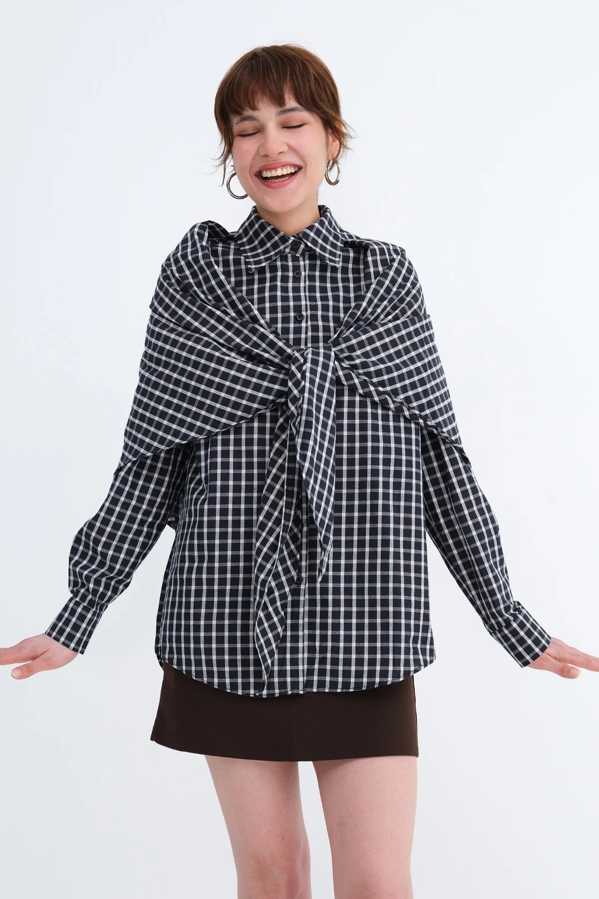Dark-Night-Blue_Scarf-Detail-Checked-Shirt-addax