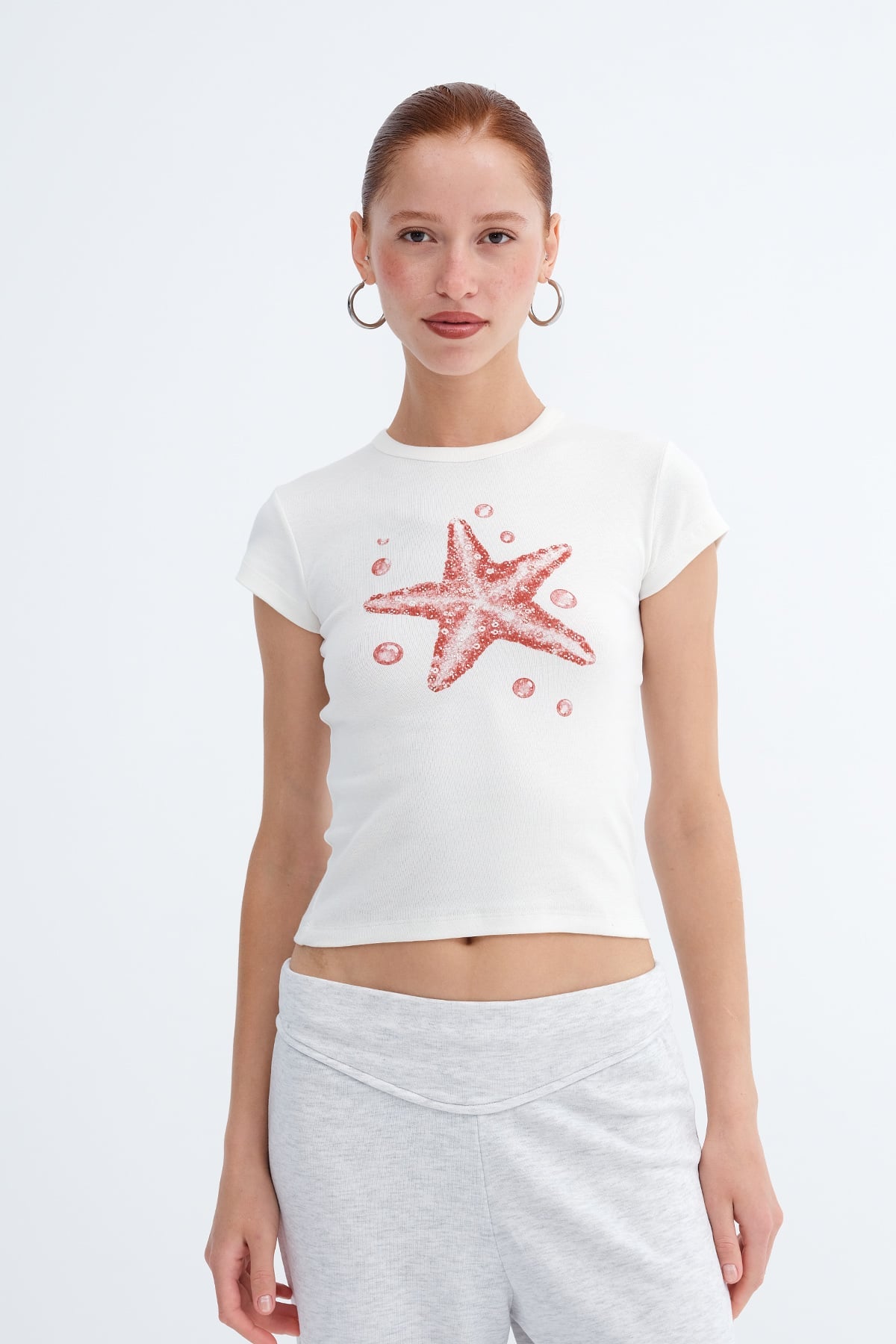 Ecru_Starfish-Print-Stone-Embellished-T-Shirt-addax