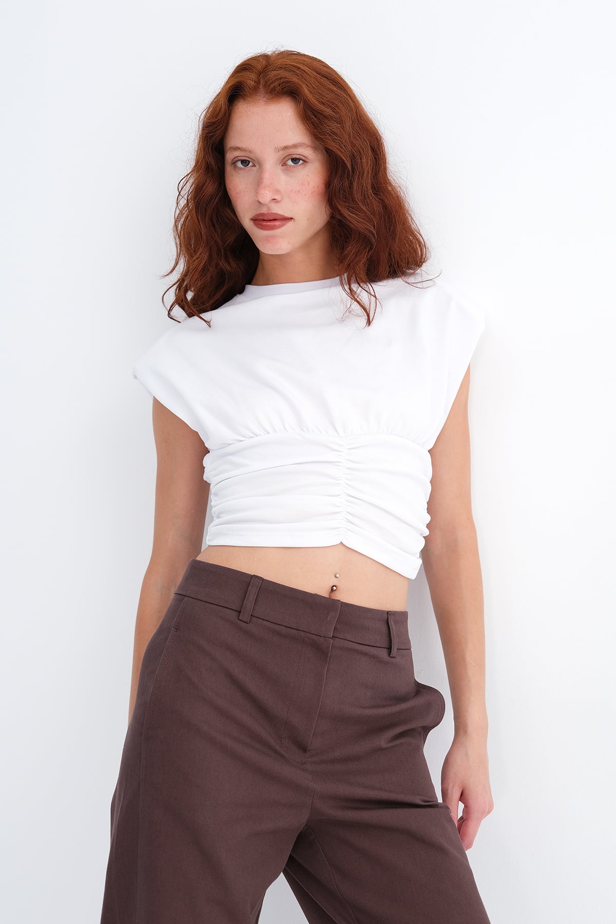 Ruched Shoulder Pad Blouse