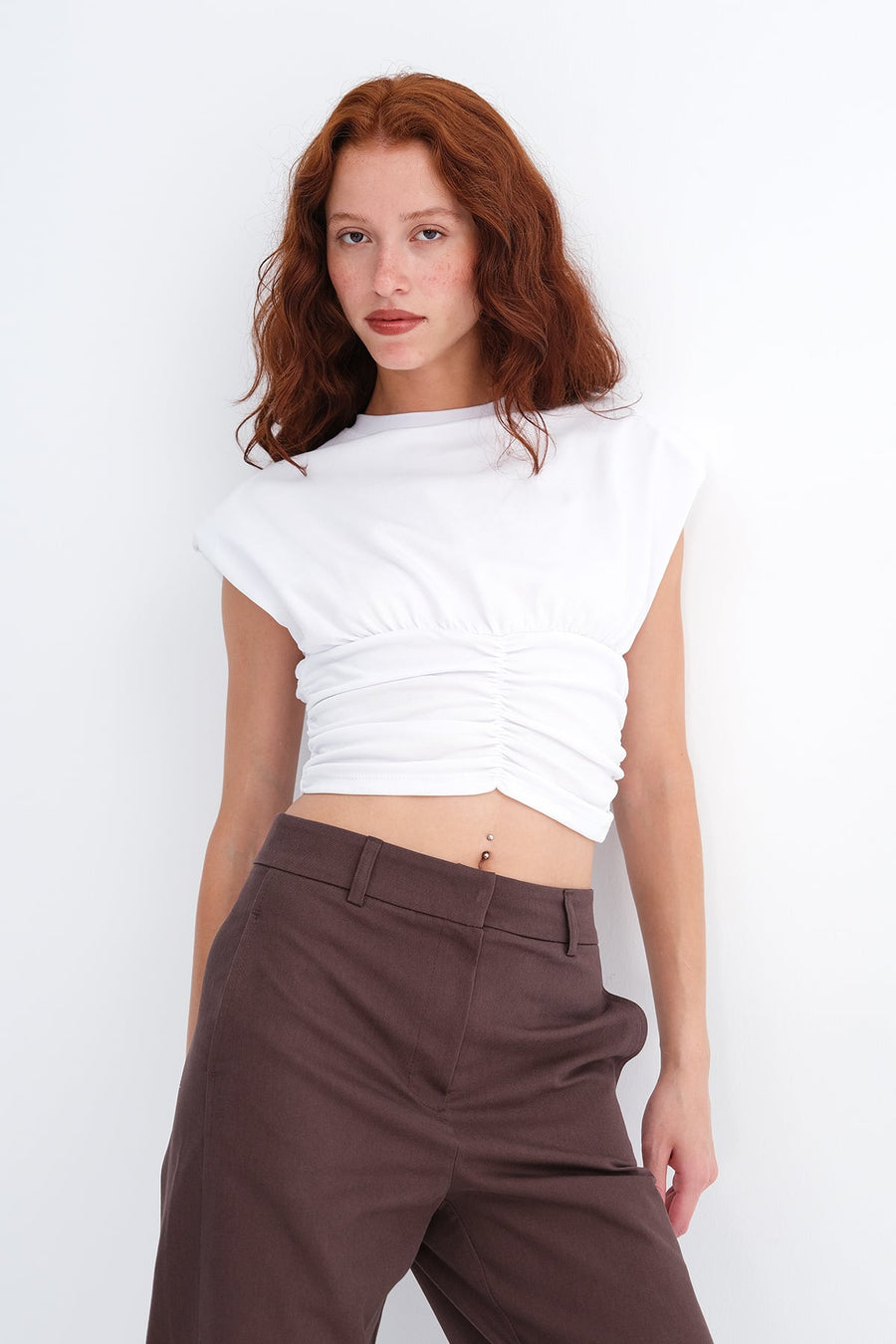 White_Ruched-Shoulder-Pad-Blouse-addax