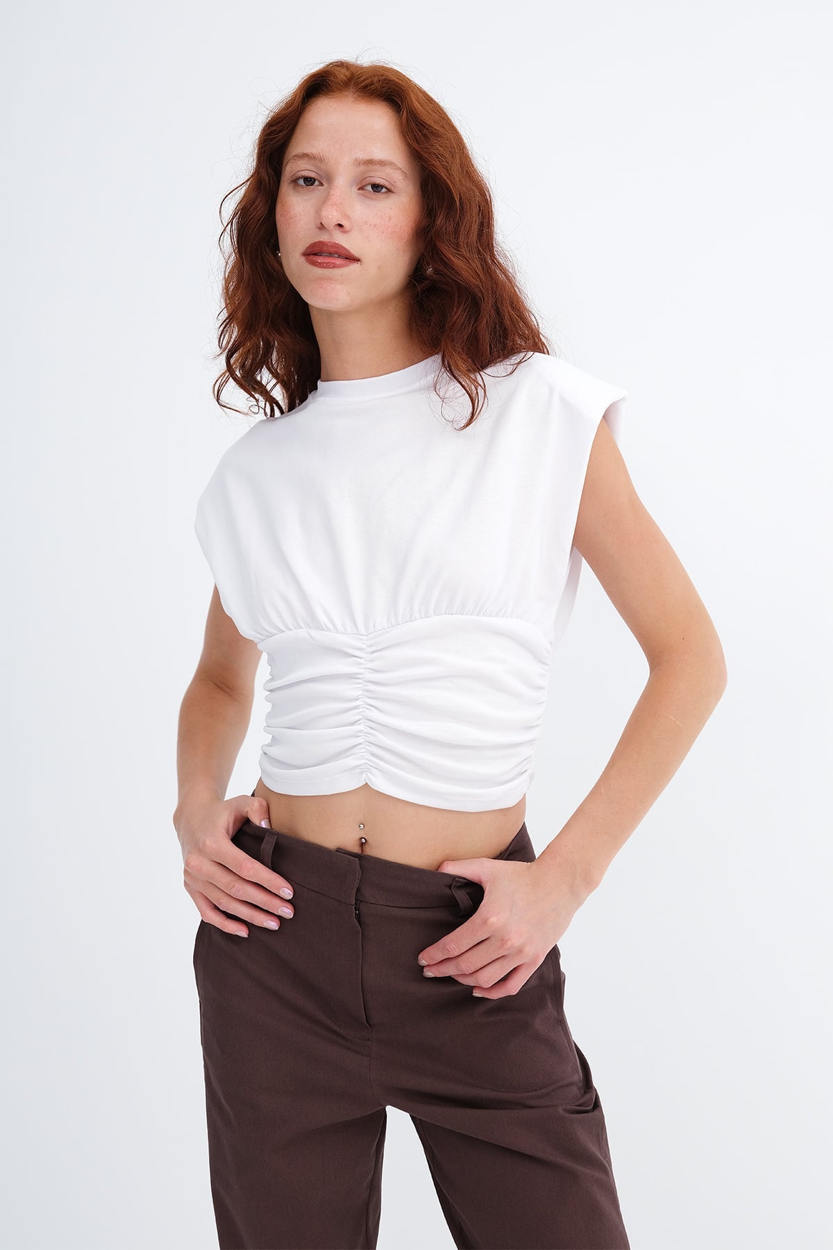 White_Ruched-Shoulder-Pad-Blouse-addax