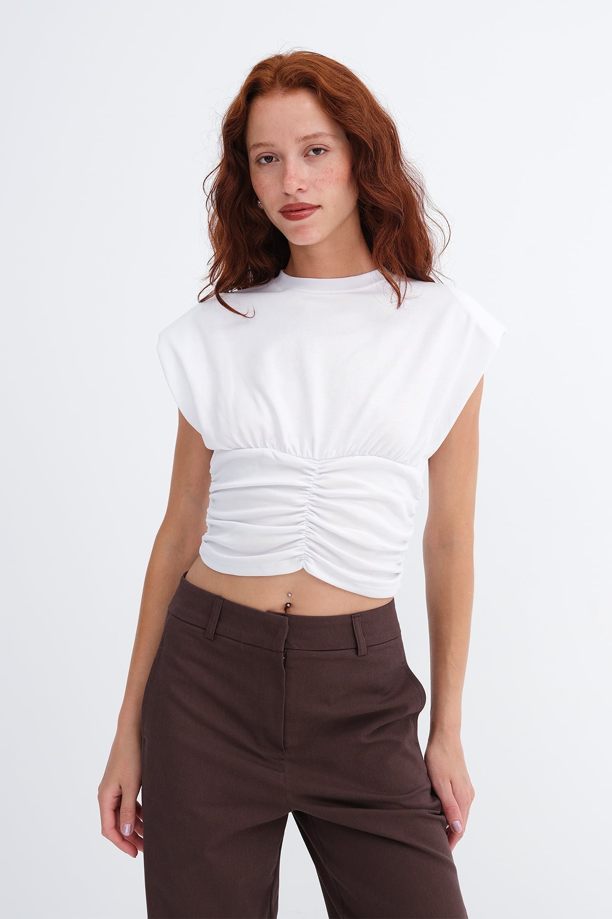 White_Ruched-Shoulder-Pad-Blouse-addax
