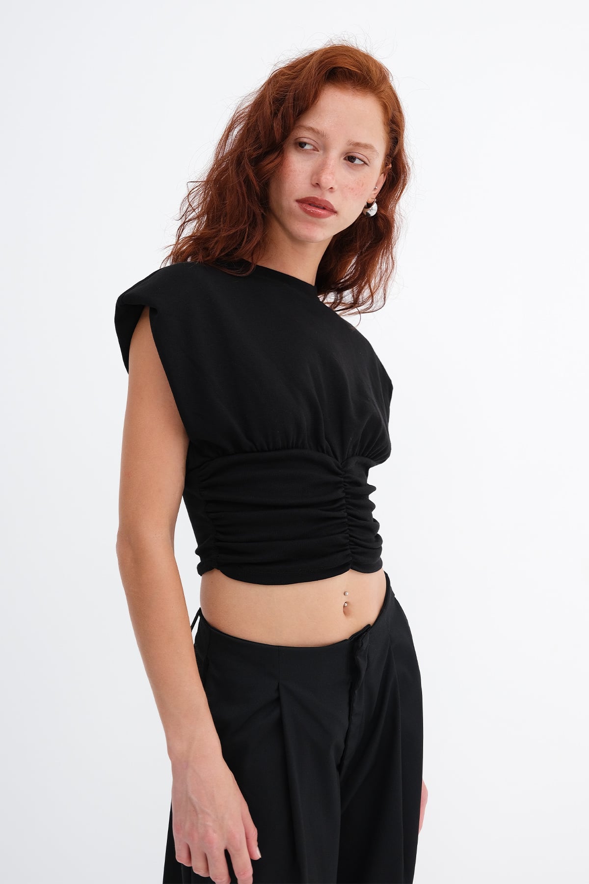 Black_Ruched-Shoulder-Pad-Blouse-addax