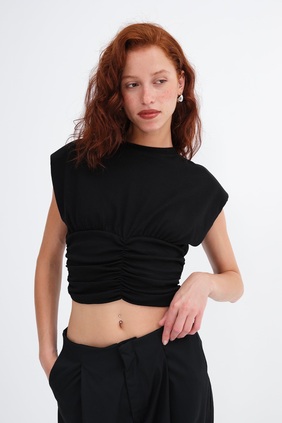Black_Ruched-Shoulder-Pad-Blouse-addax