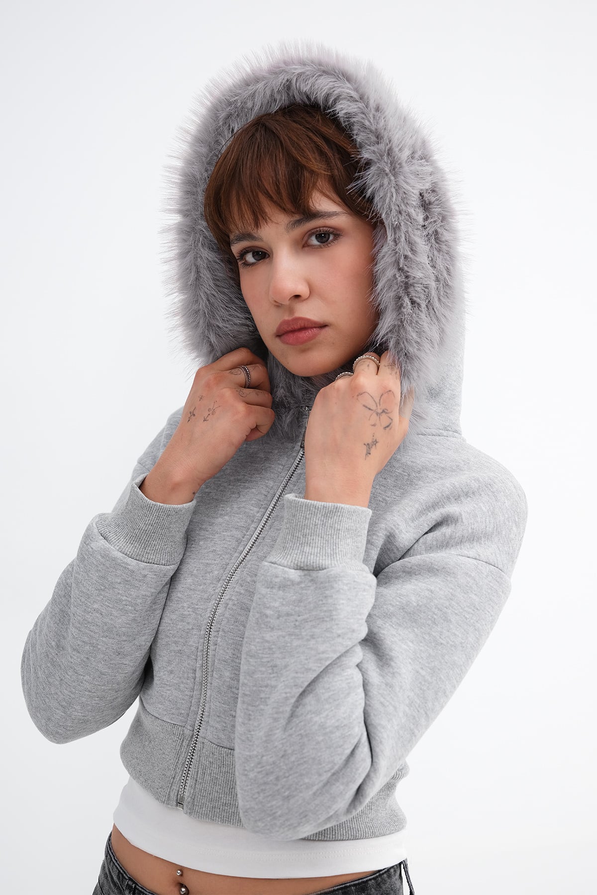 Grey-Melange_Brushed-Fur-Lined-Cardigan-addax