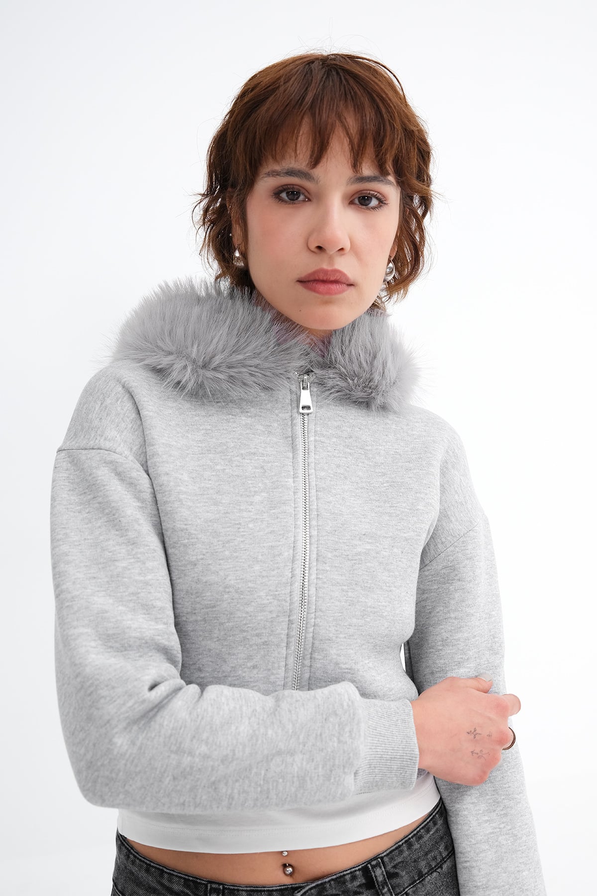 Grey-Melange_Brushed-Fur-Lined-Cardigan-addax