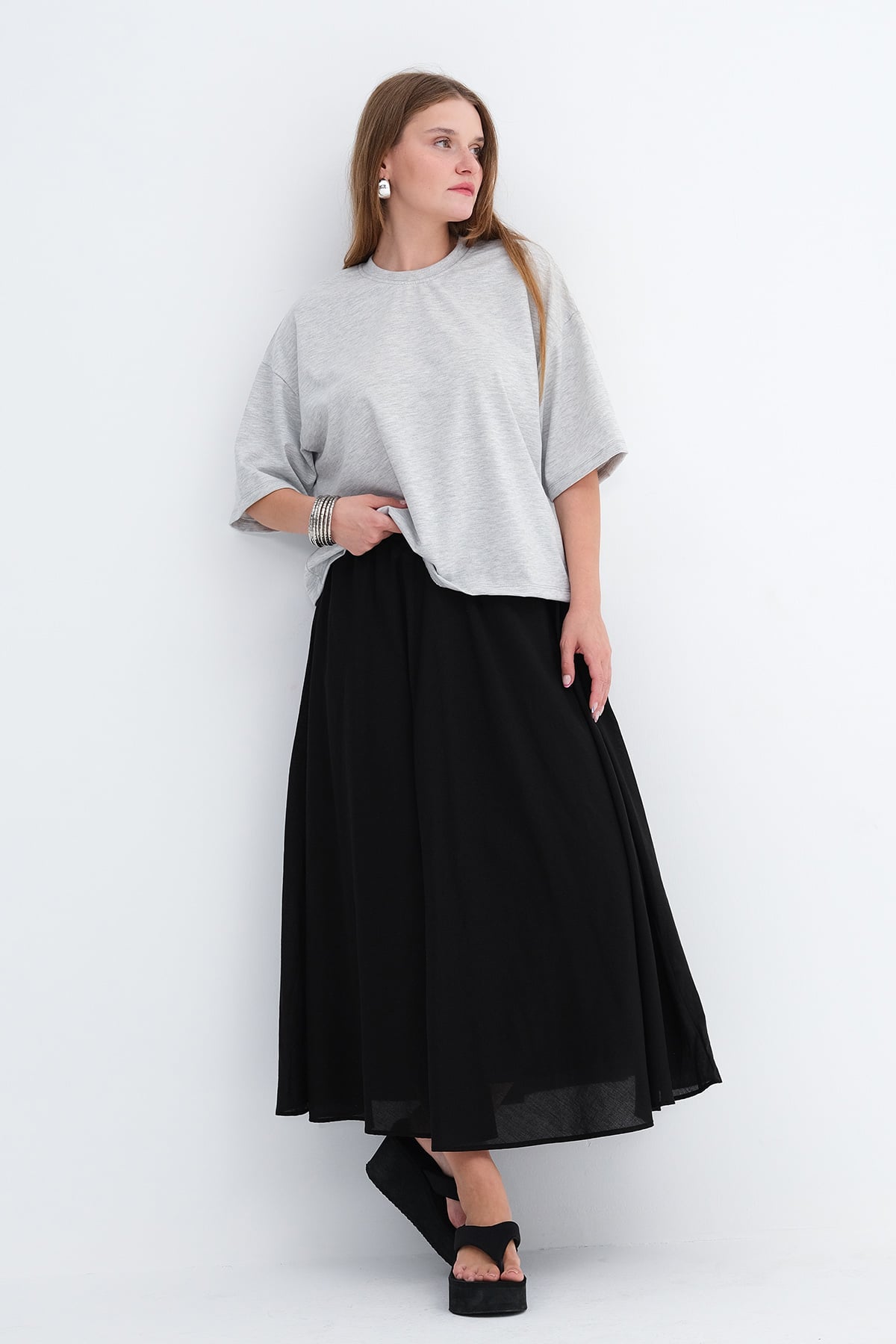 Black_Elastic-Waist-Long-Skirt-addax