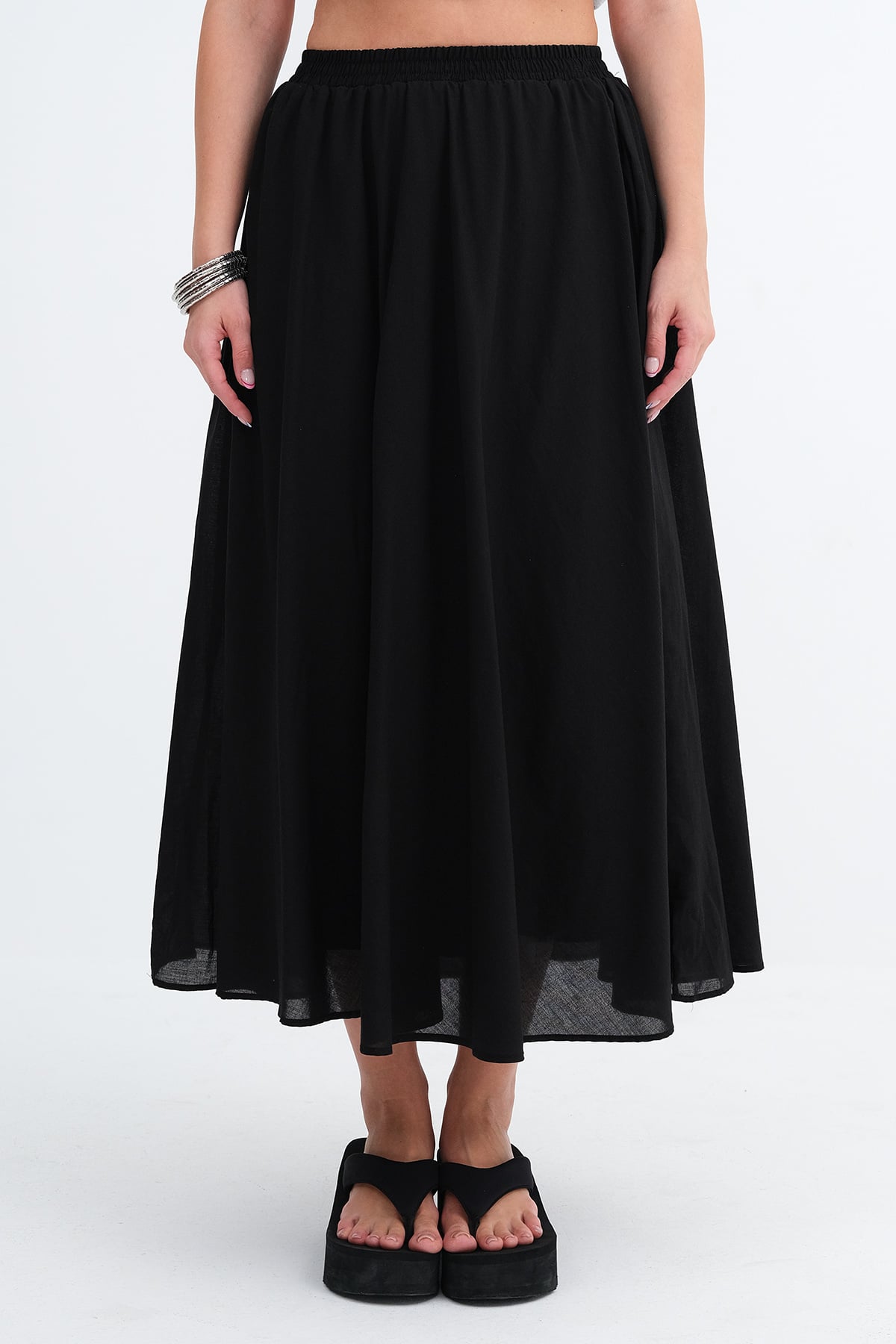 Black_Elastic-Waist-Long-Skirt-addax