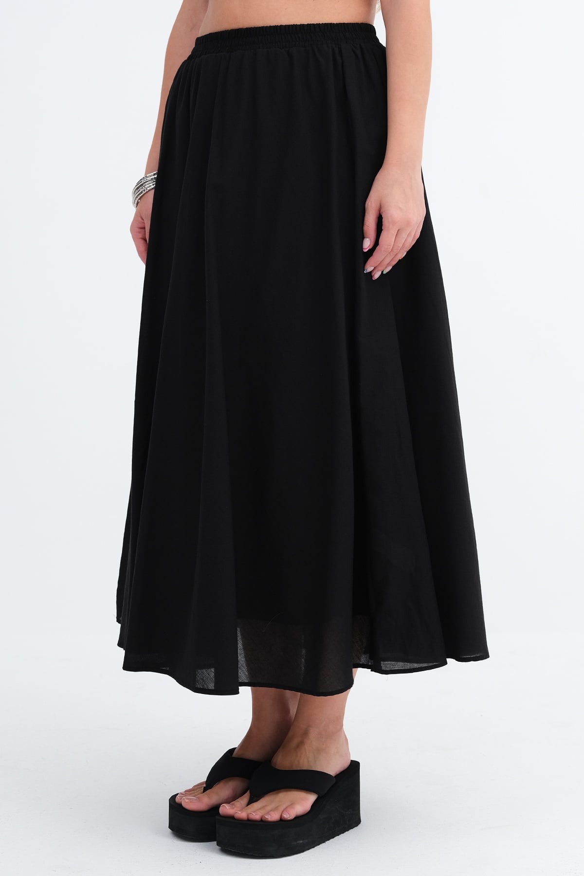 Black_Elastic-Waist-Long-Skirt-addax