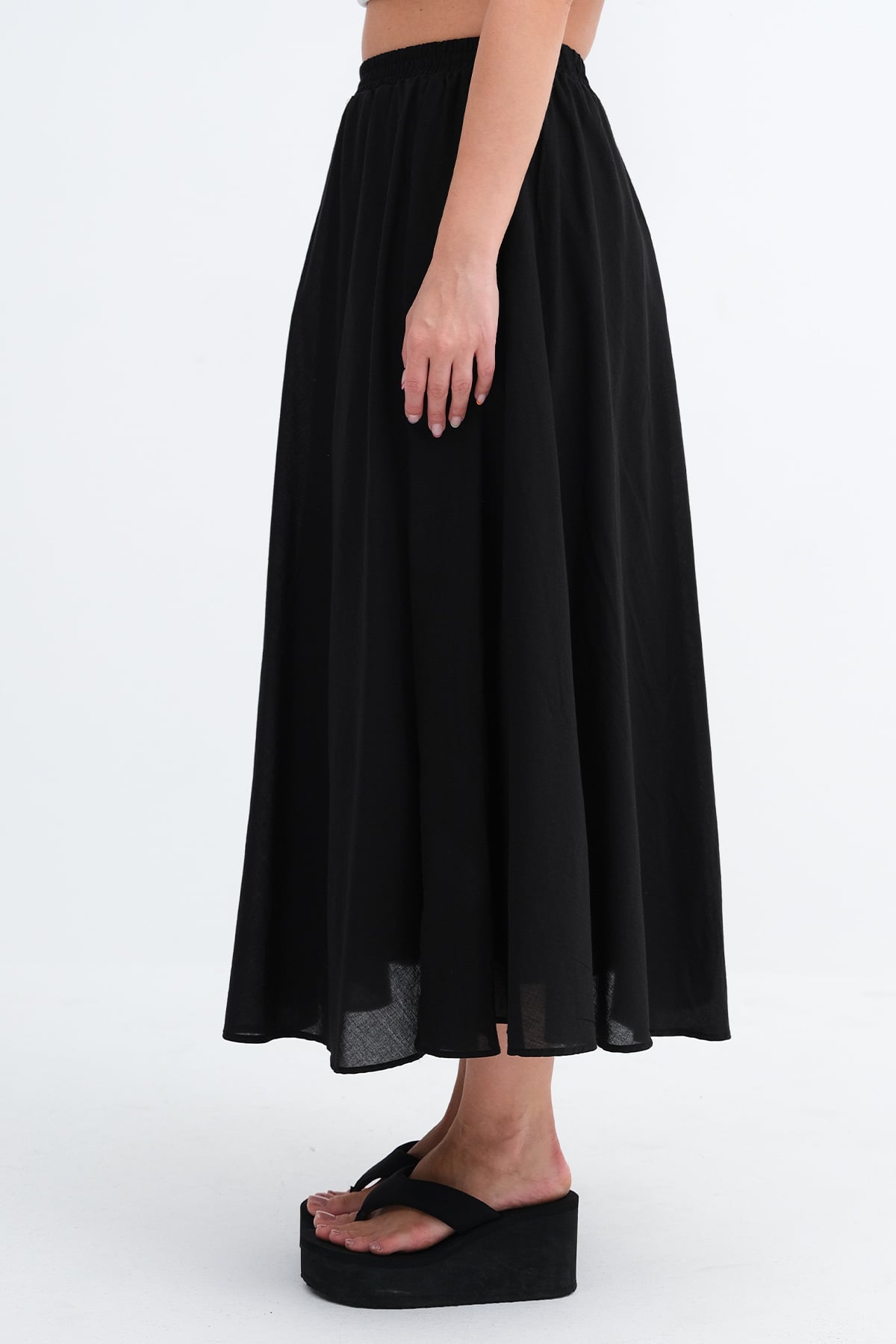 Black_Elastic-Waist-Long-Skirt-addax