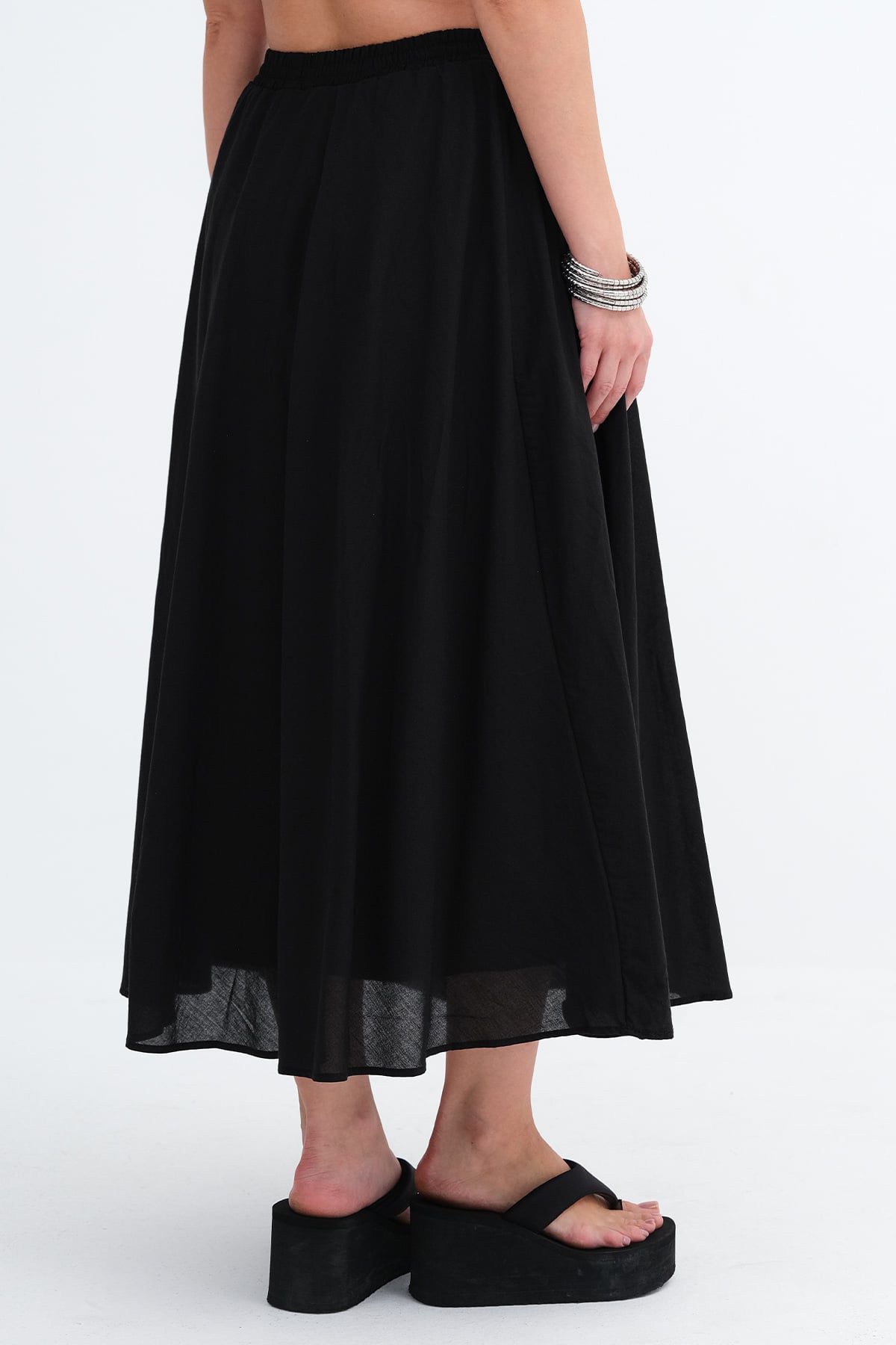 Black_Elastic-Waist-Long-Skirt-addax