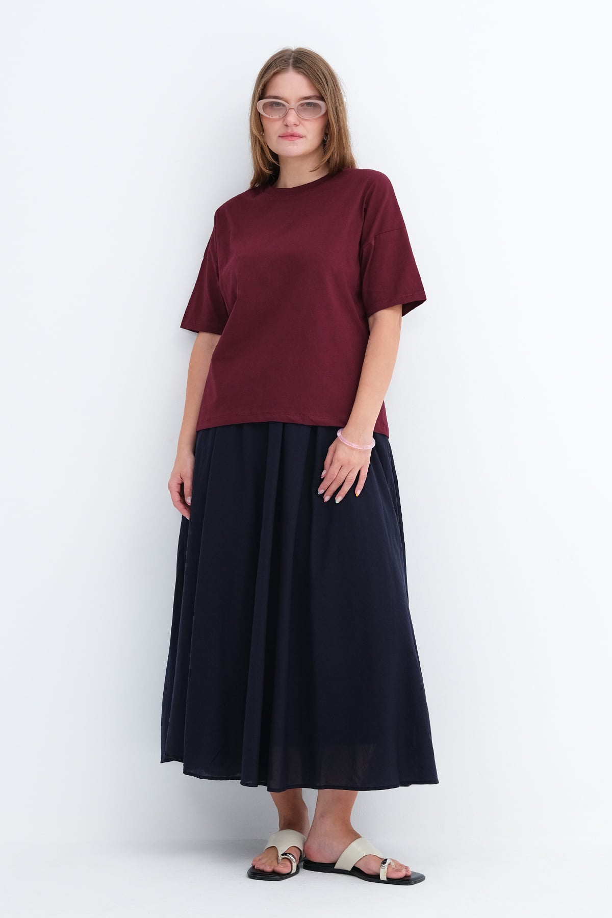 Dark-Night-Blue_Elastic-Waist-Long-Skirt-addax