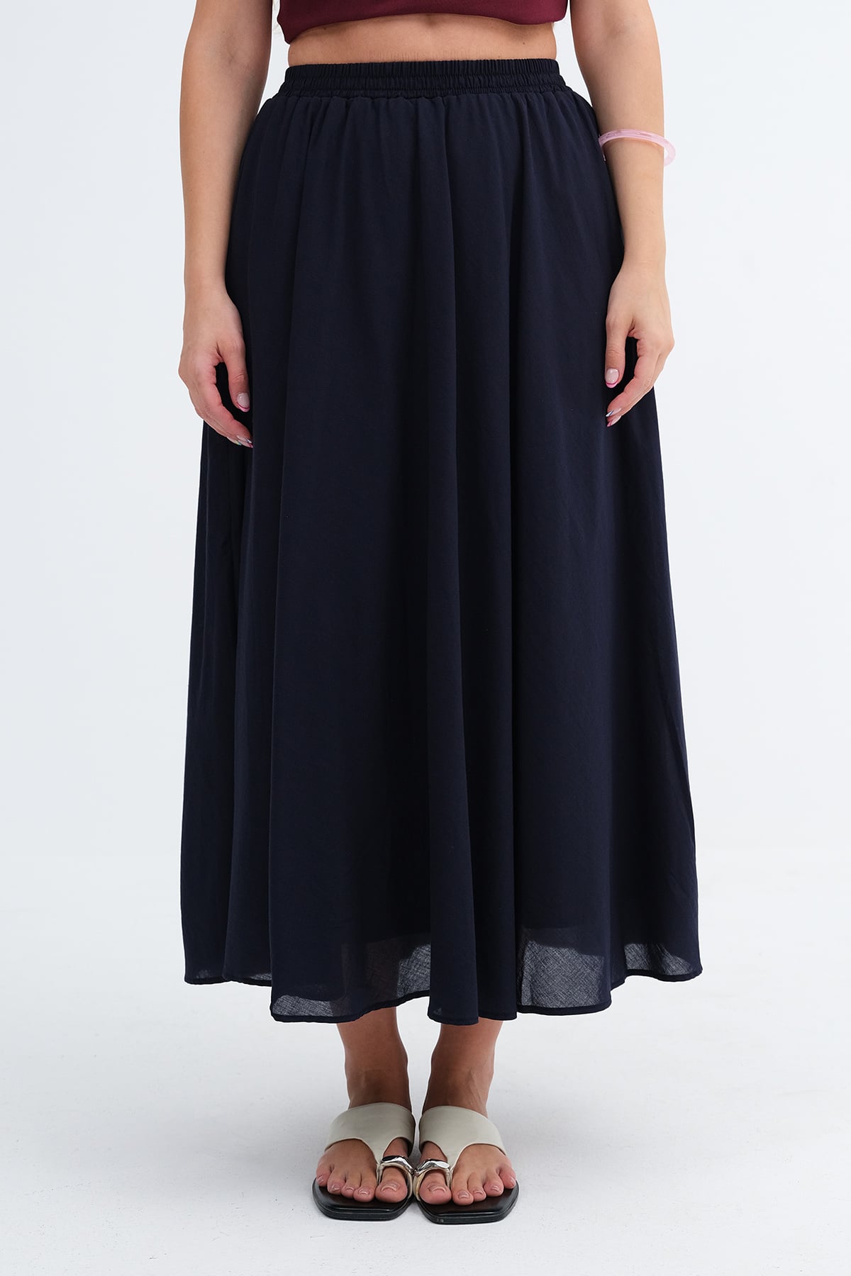 Dark-Night-Blue_Elastic-Waist-Long-Skirt-addax