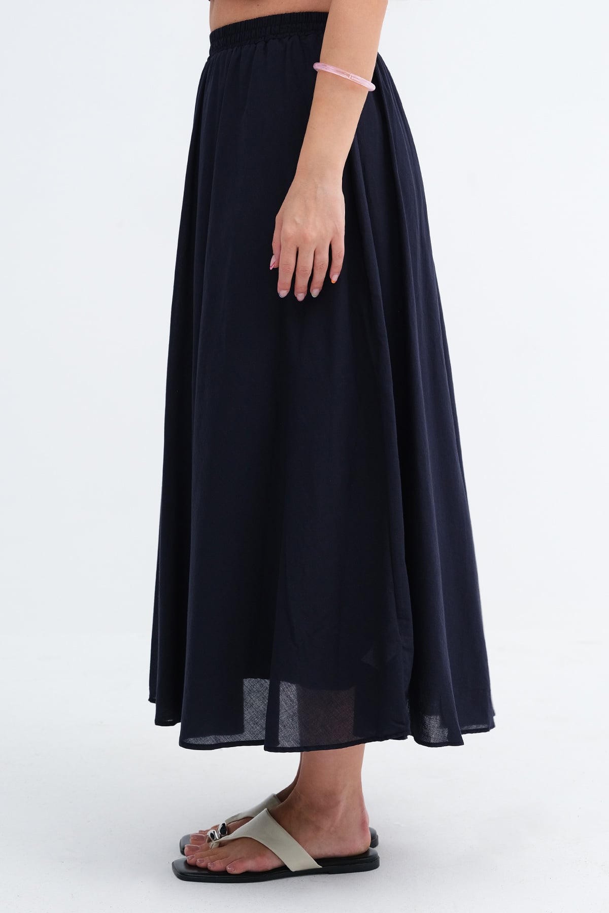 Dark-Night-Blue_Elastic-Waist-Long-Skirt-addax
