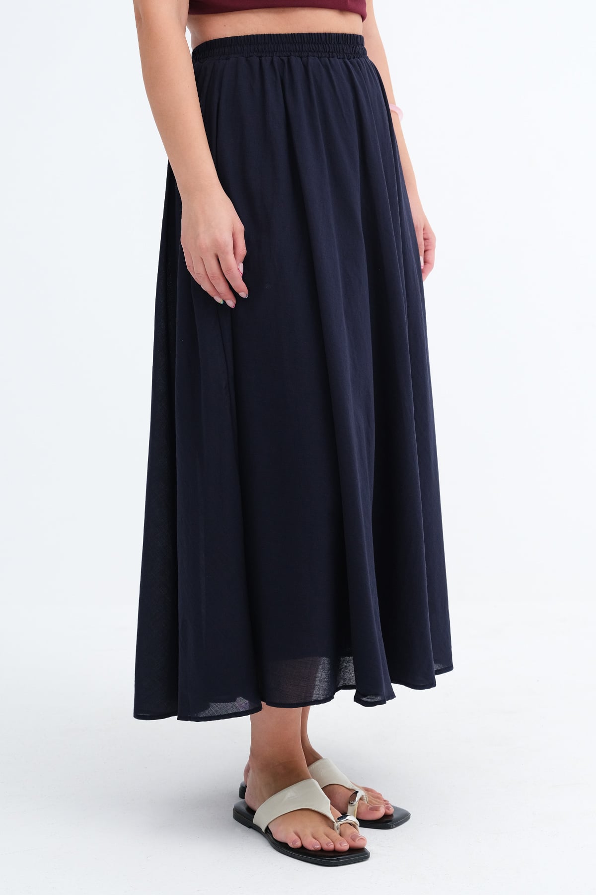 Dark-Night-Blue_Elastic-Waist-Long-Skirt-addax