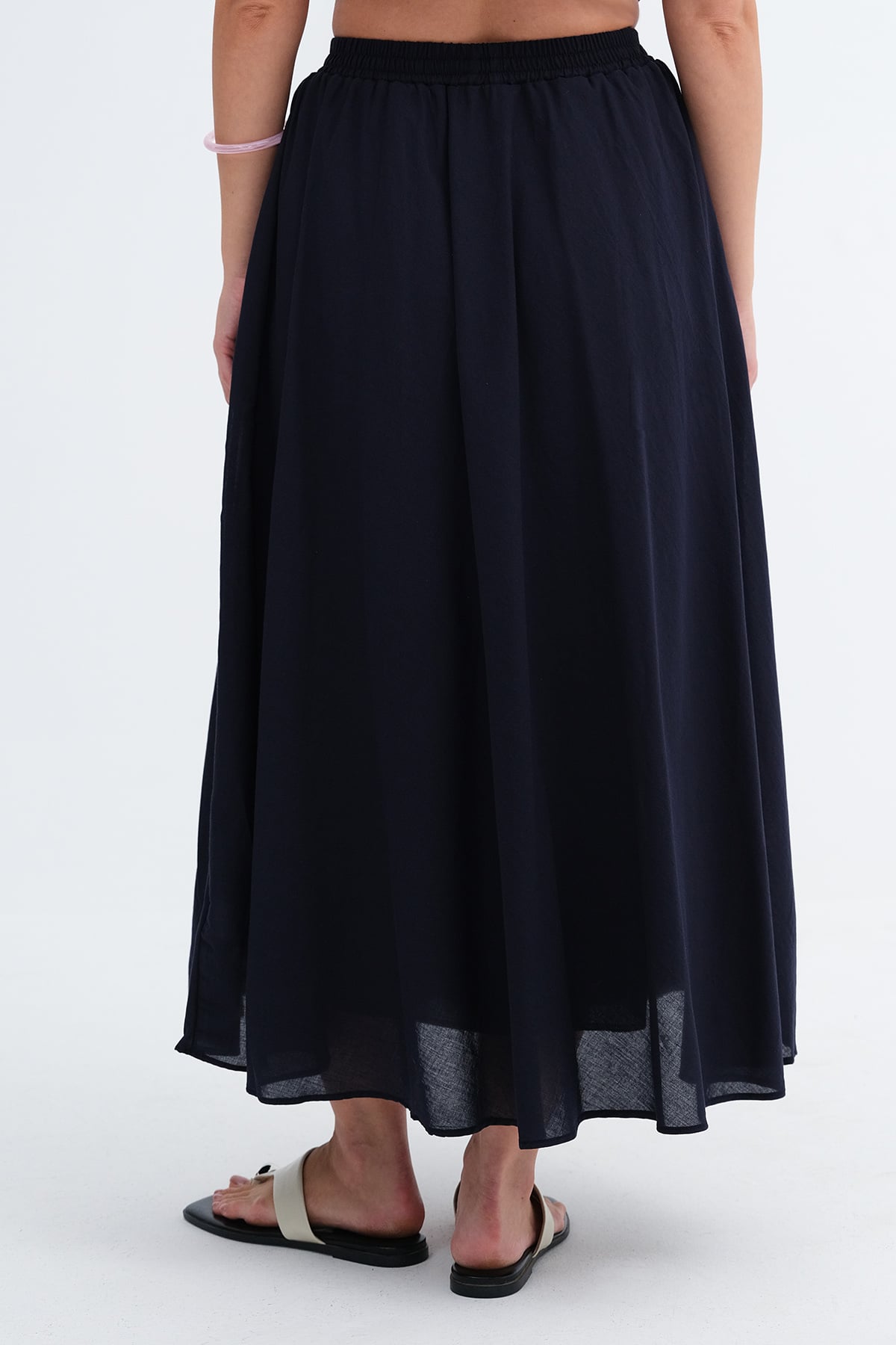 Dark-Night-Blue_Elastic-Waist-Long-Skirt-addax