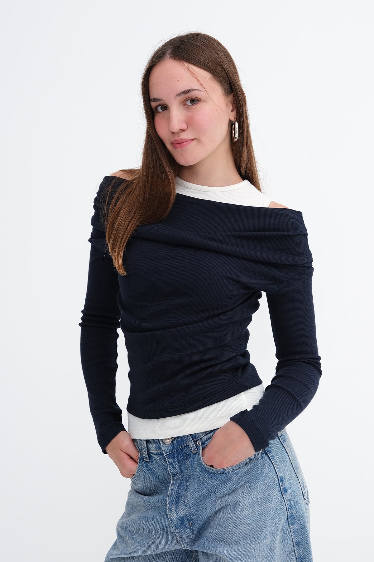 Dark-Night-Blue_Asymmetrical-Blouse-with-Tank-Top-Detail-addax