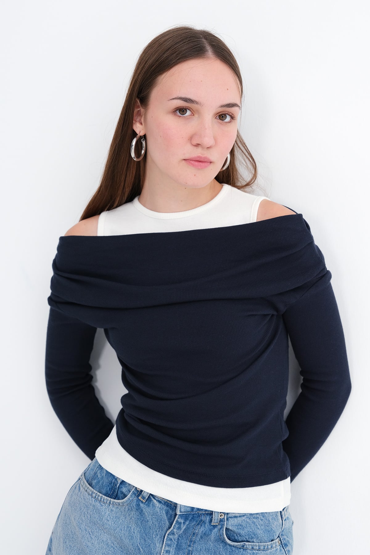 Dark-Night-Blue_Asymmetrical-Blouse-with-Tank-Top-Detail-addax