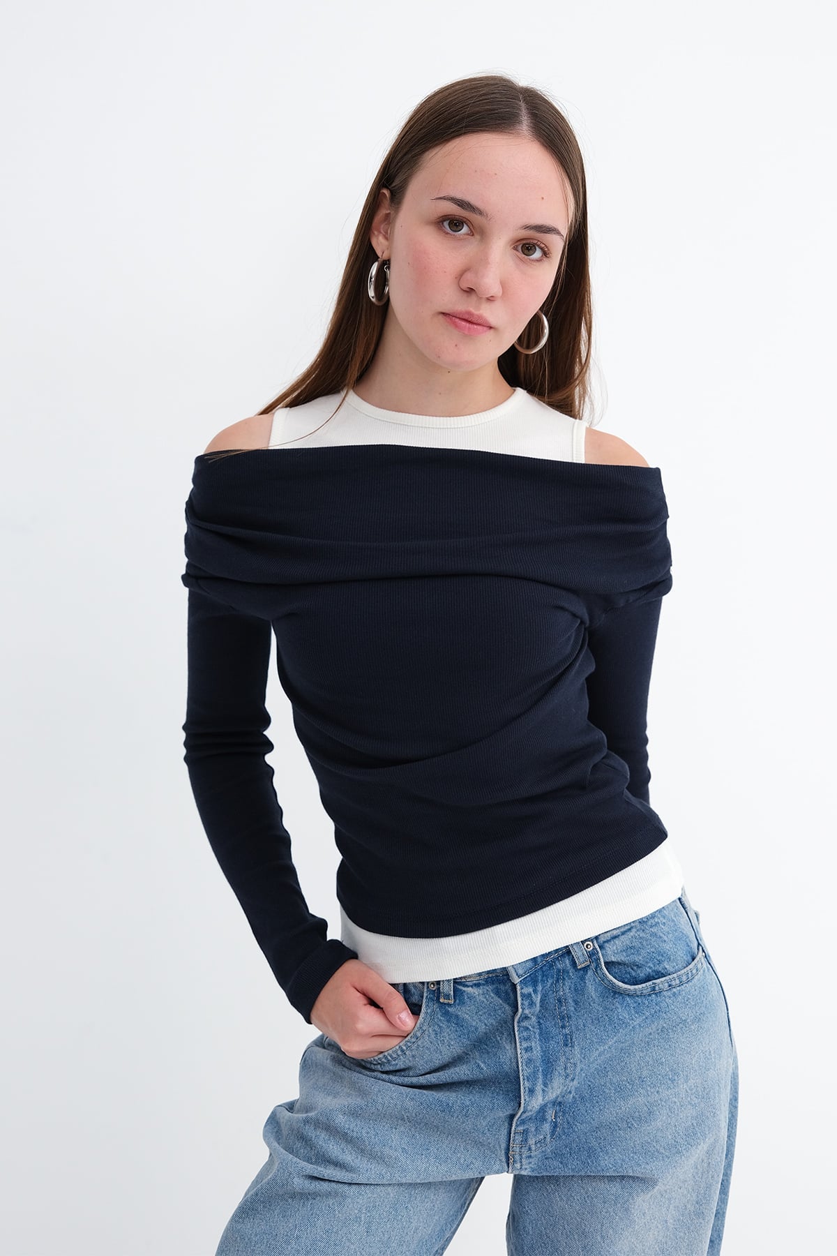 Dark-Night-Blue_Asymmetrical-Blouse-with-Tank-Top-Detail-addax