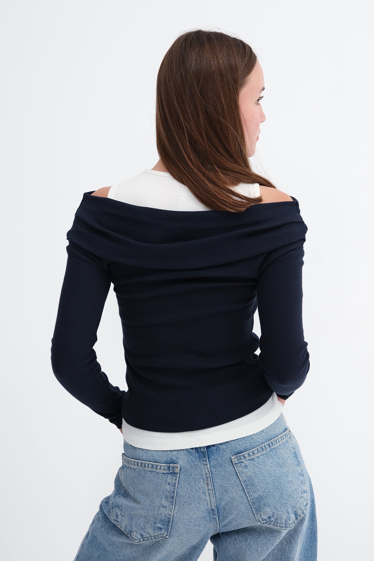 Dark-Night-Blue_Asymmetrical-Blouse-with-Tank-Top-Detail-addax