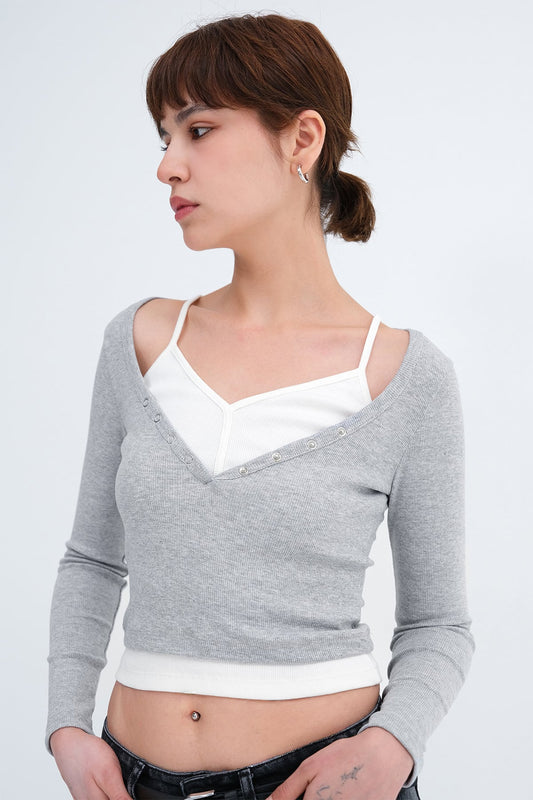 Snow-Melange_Tank-Top-Detail-Ribbed-Blouse-addax