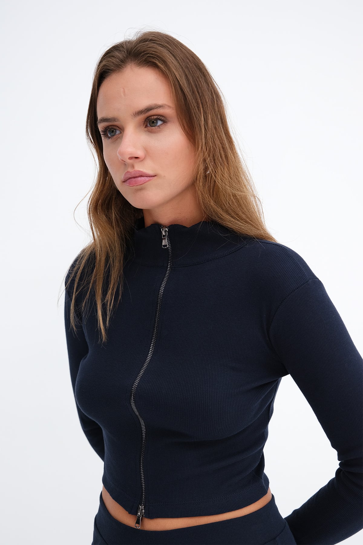 Dark-Night-Blue_Long-Sleeve-Zip-Up-Blouse-addax