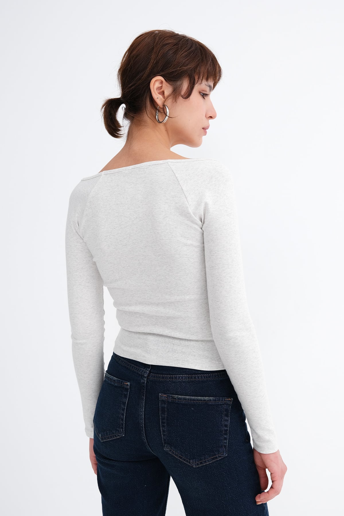 Snow-Melange_V-Neck-Blouse-addax