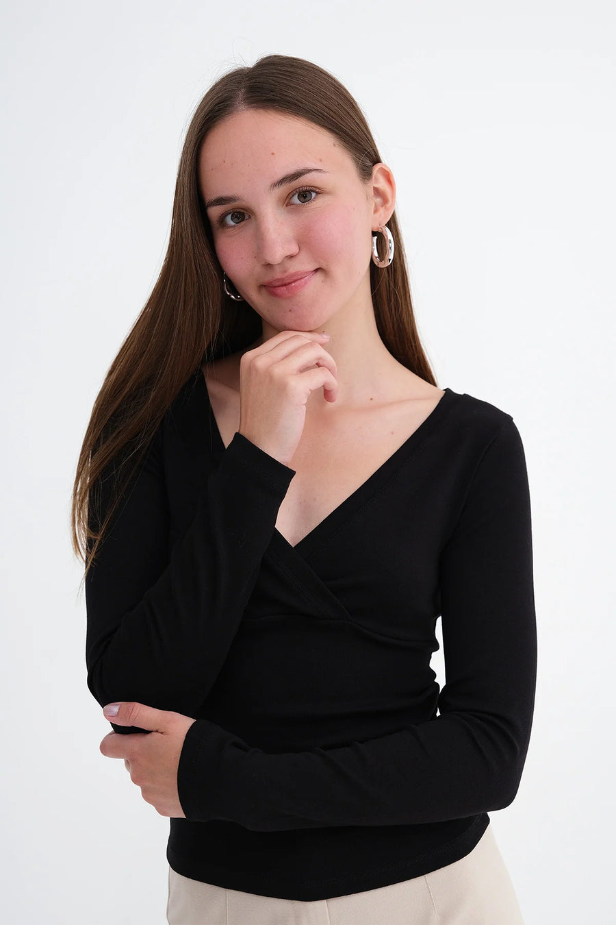 Black_V-Neck-Long-Sleeve-Blouse_addax