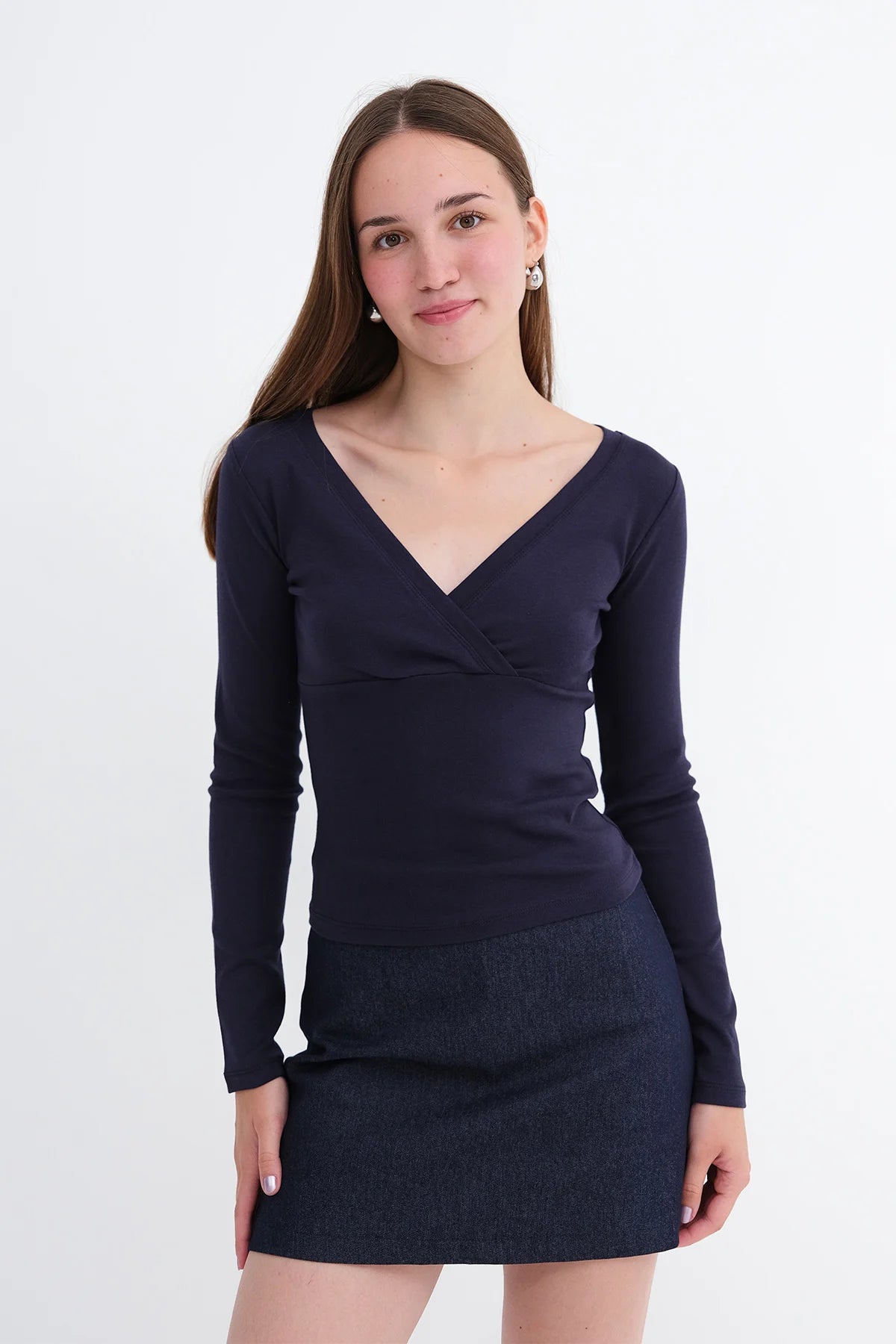 Night-Blue_V-Neck-Long-Sleeve-Blouse_addax