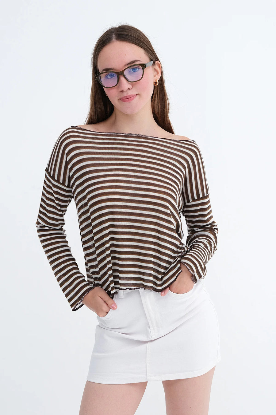 Brown_Striped-Blouse-addax