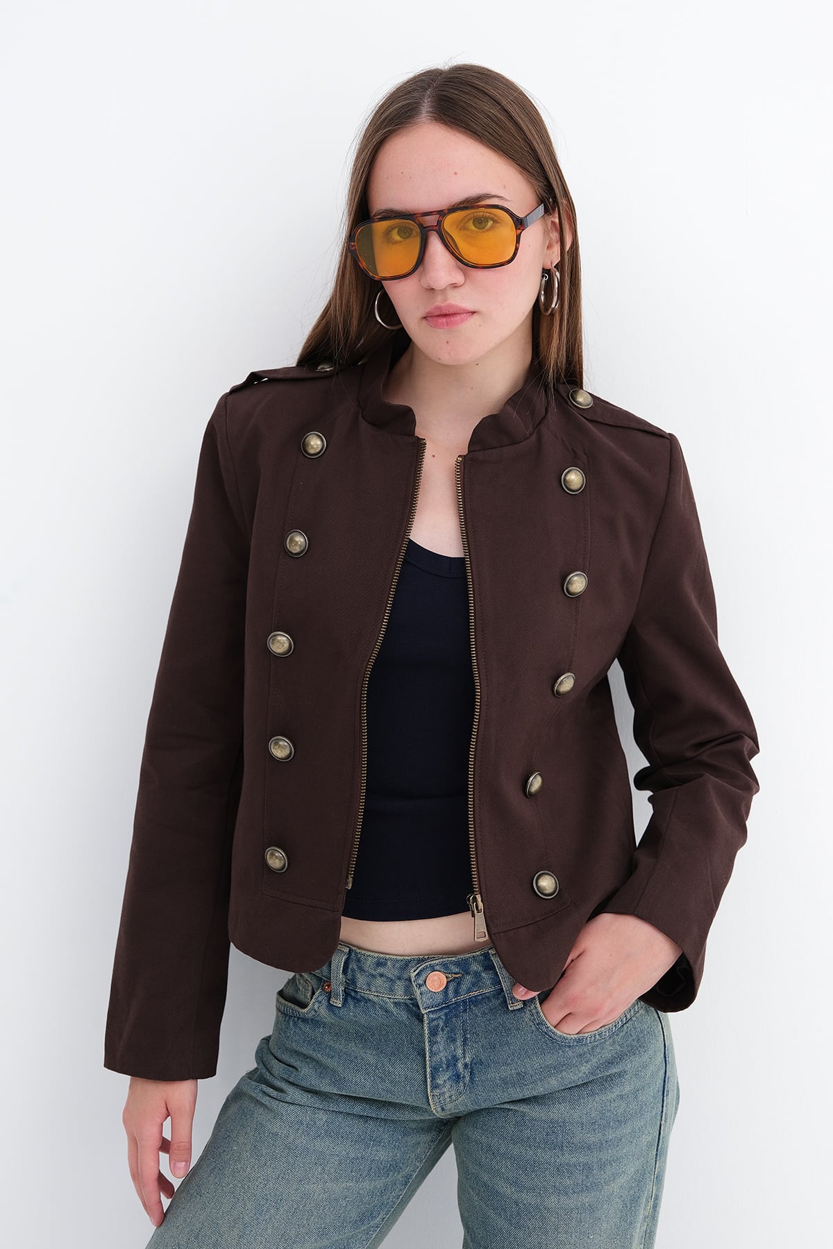 Padded Shoulder Buttoned Jacket