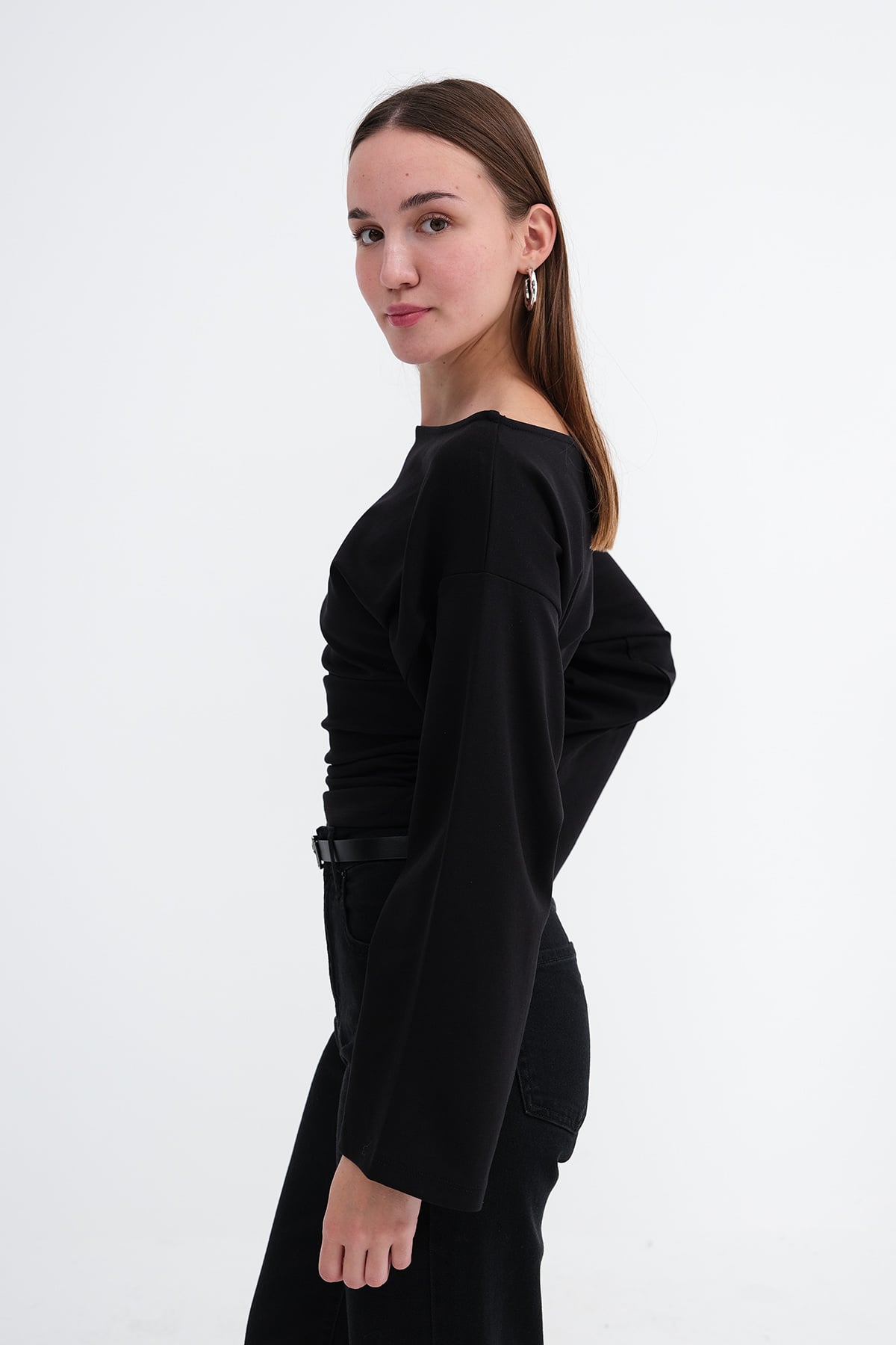 Black_Boat-Neck-Ruched-Blouse-addax