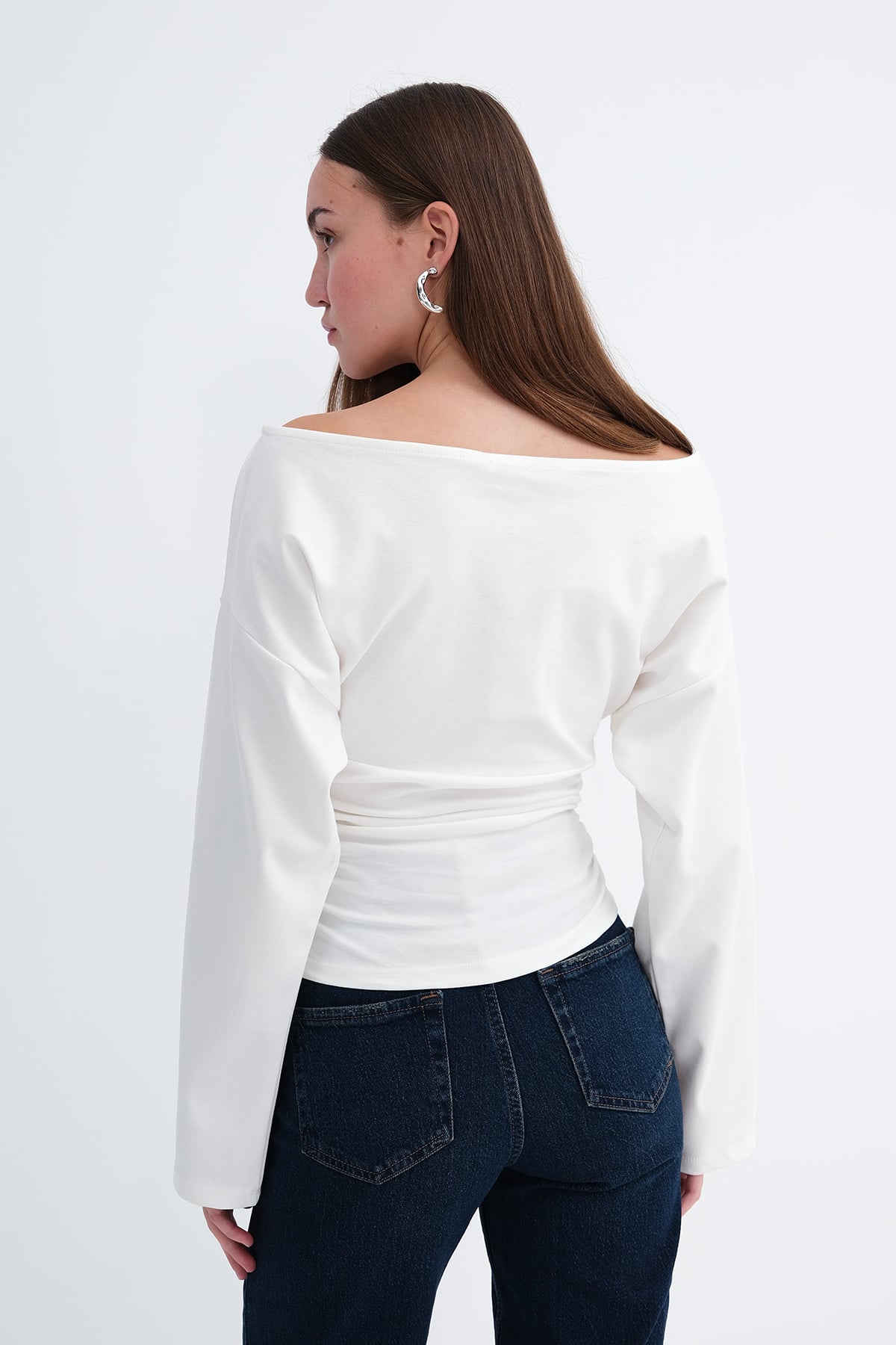 Ecru_Boat-Neck-Ruched-Blouse-addax