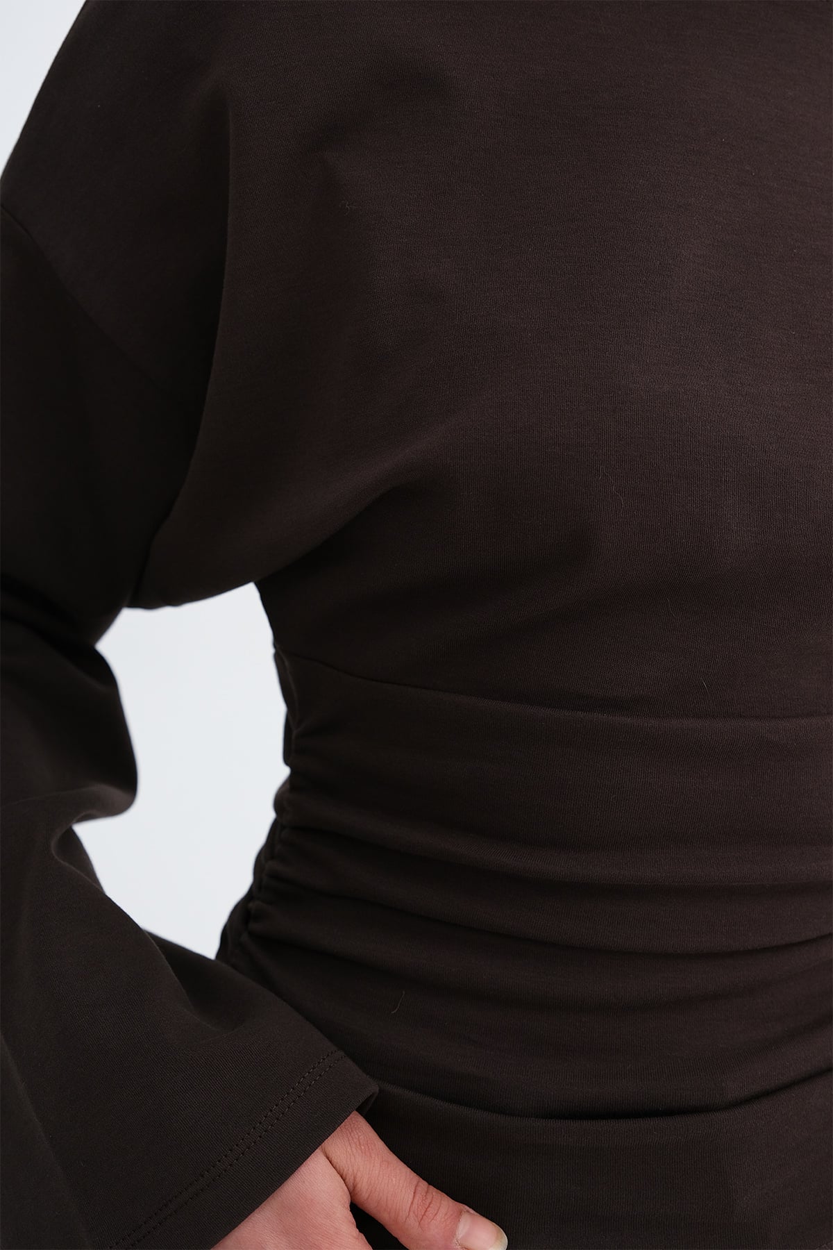 Bitter-Coffee_Boat-Neck-Ruched-Blouse-addax