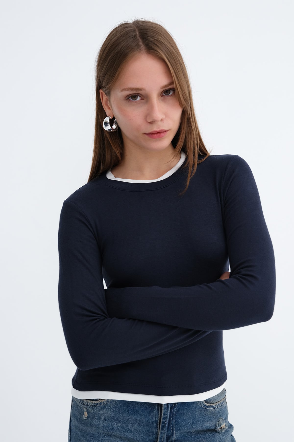 Dark-Night-Blue_Contrast-Trim-Blouse-addax