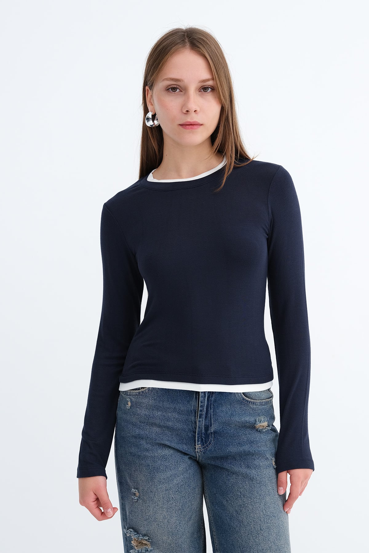 Dark-Night-Blue_Contrast-Trim-Blouse-addax