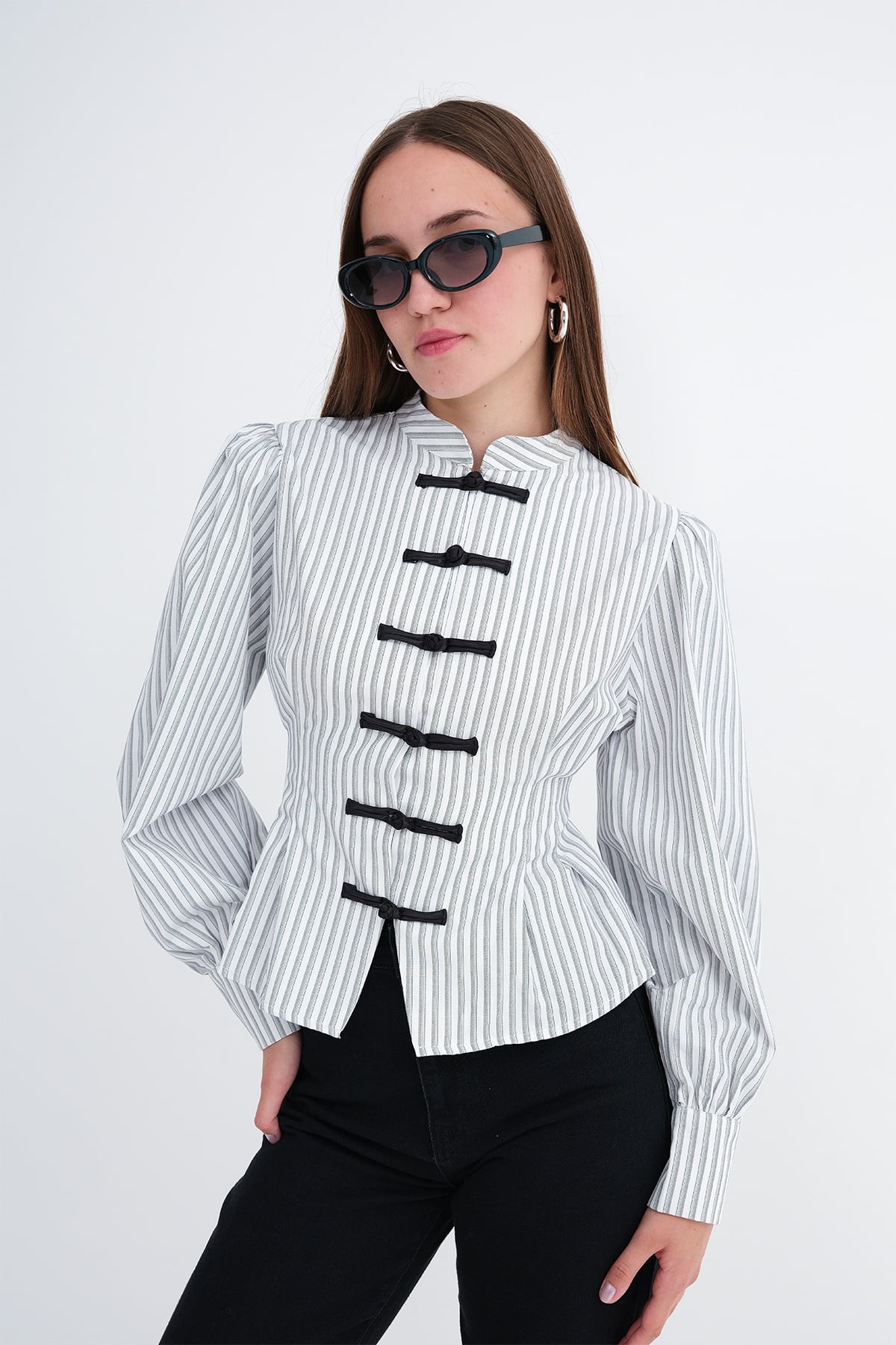 Button Detail Striped Shirt