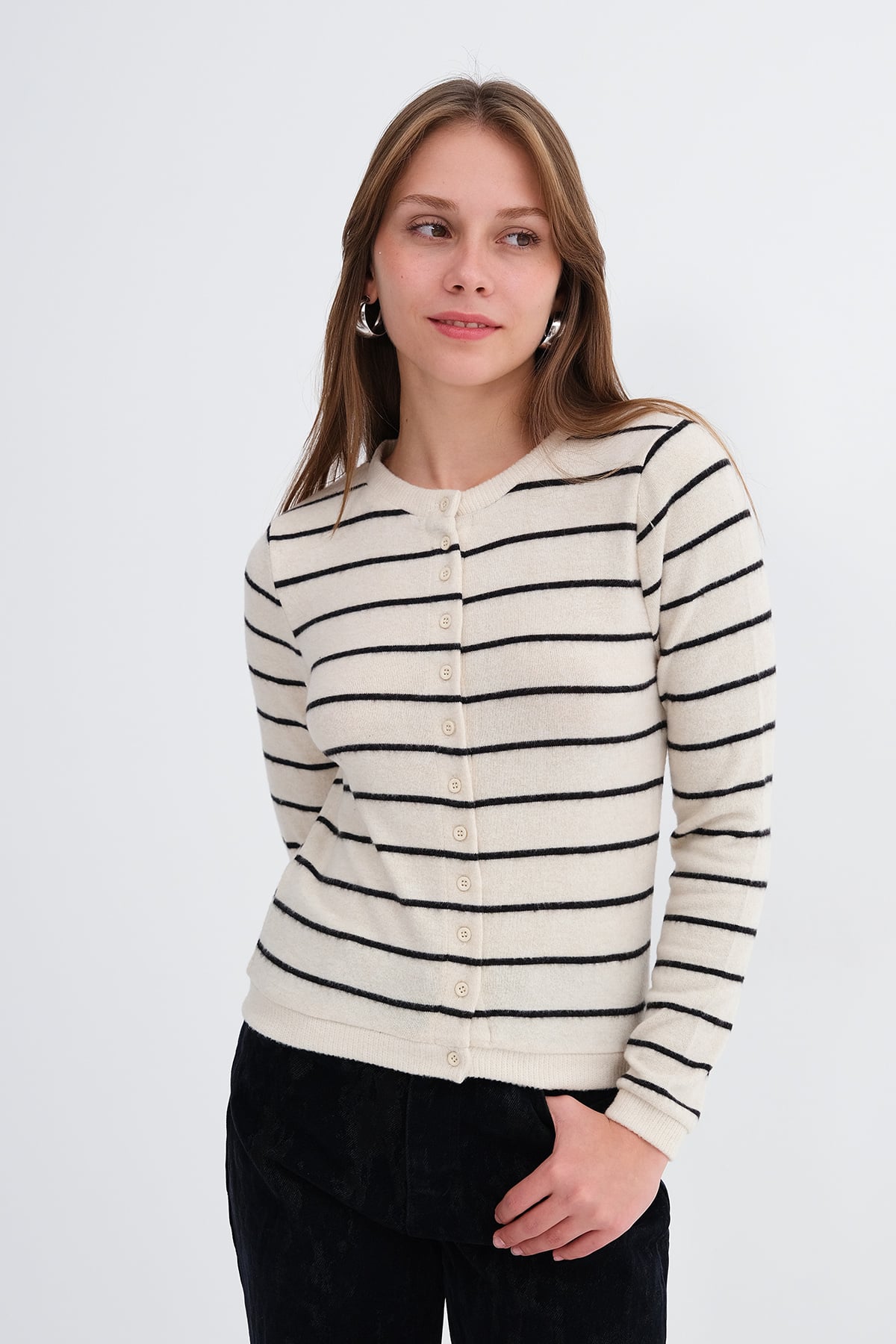 Ecru---Black_Striped-Knit-Cardigan-addax