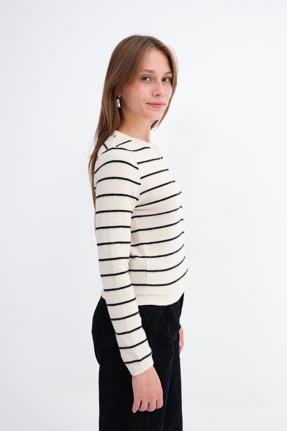 Ecru---Black_Striped-Knit-Cardigan-addax