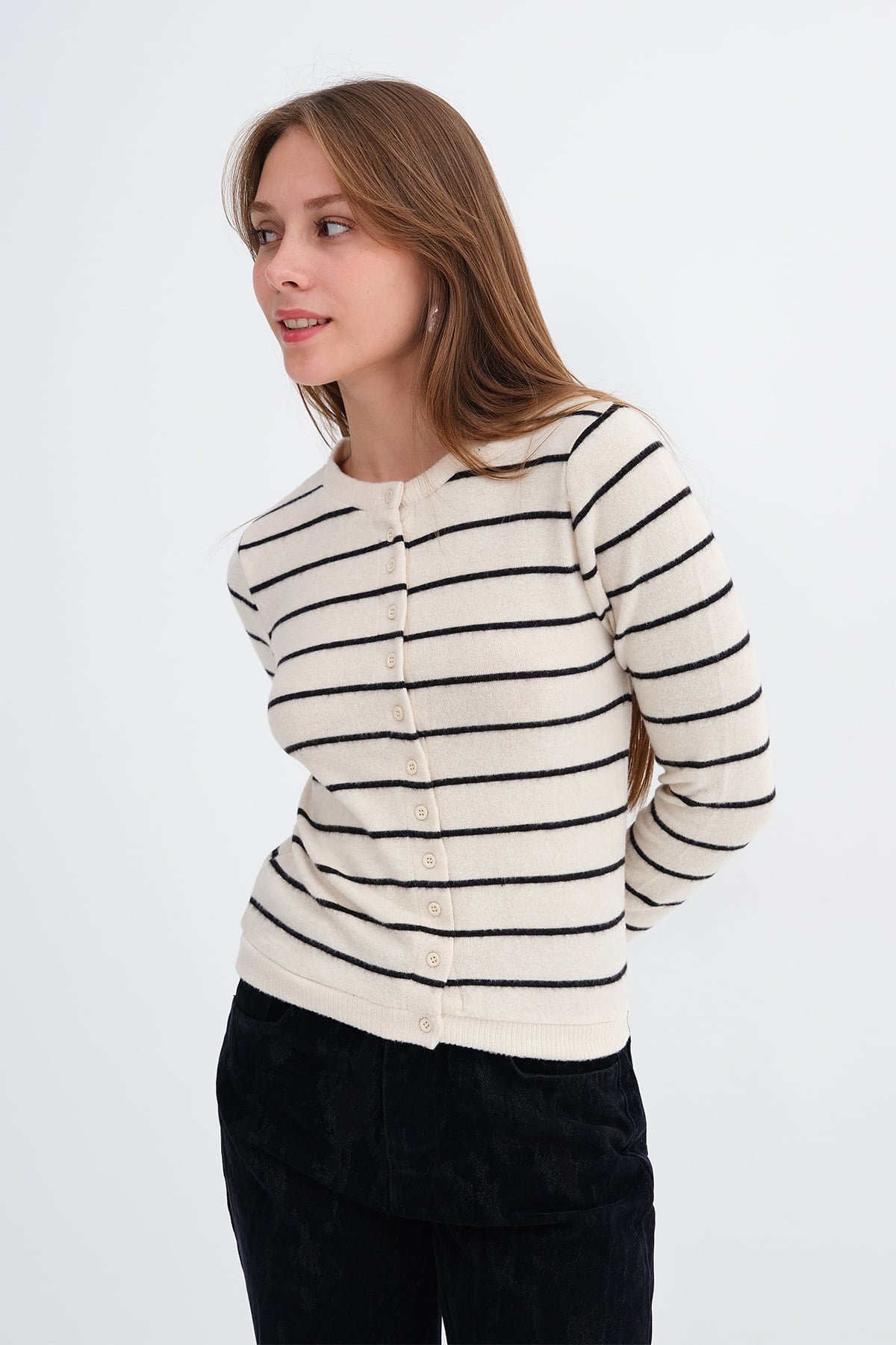 Ecru---Black_Striped-Knit-Cardigan-addax