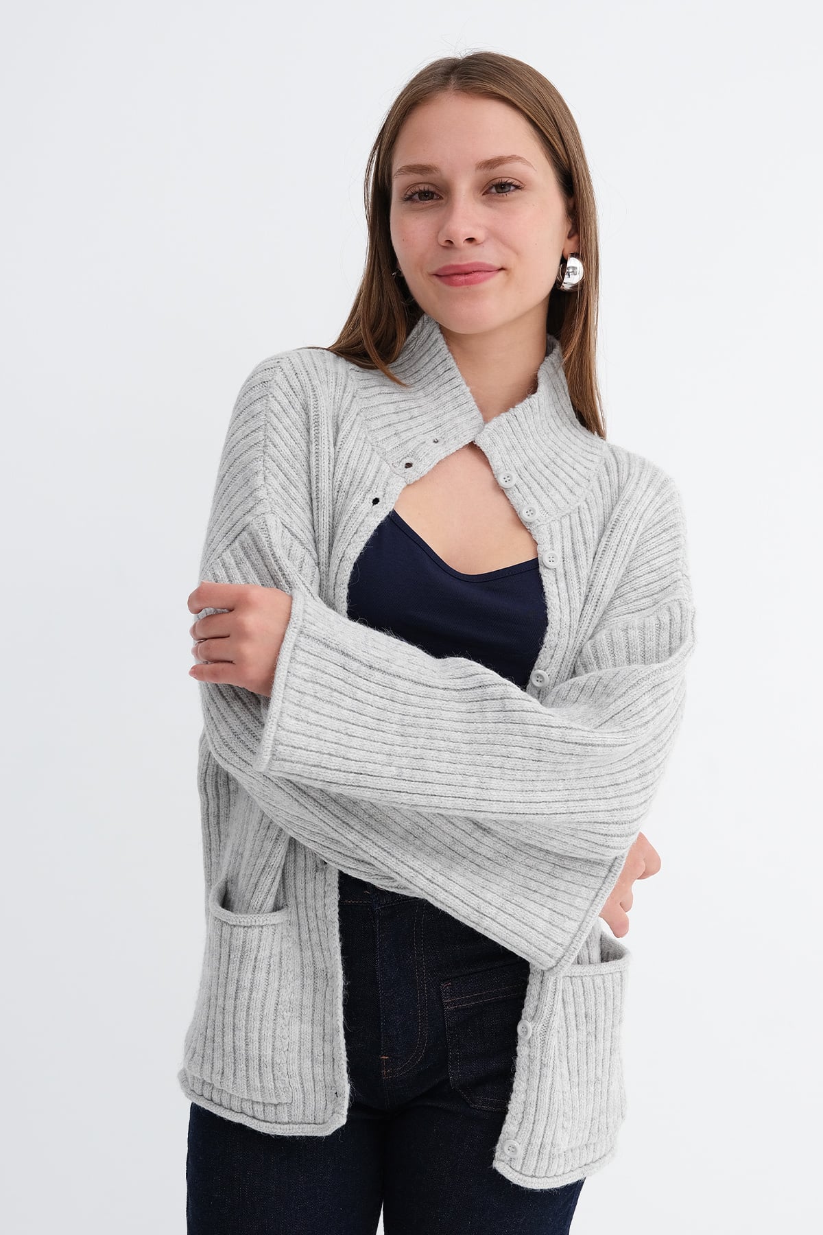 Snow-Melange_Button-Up-Knit-Cardigan-addax