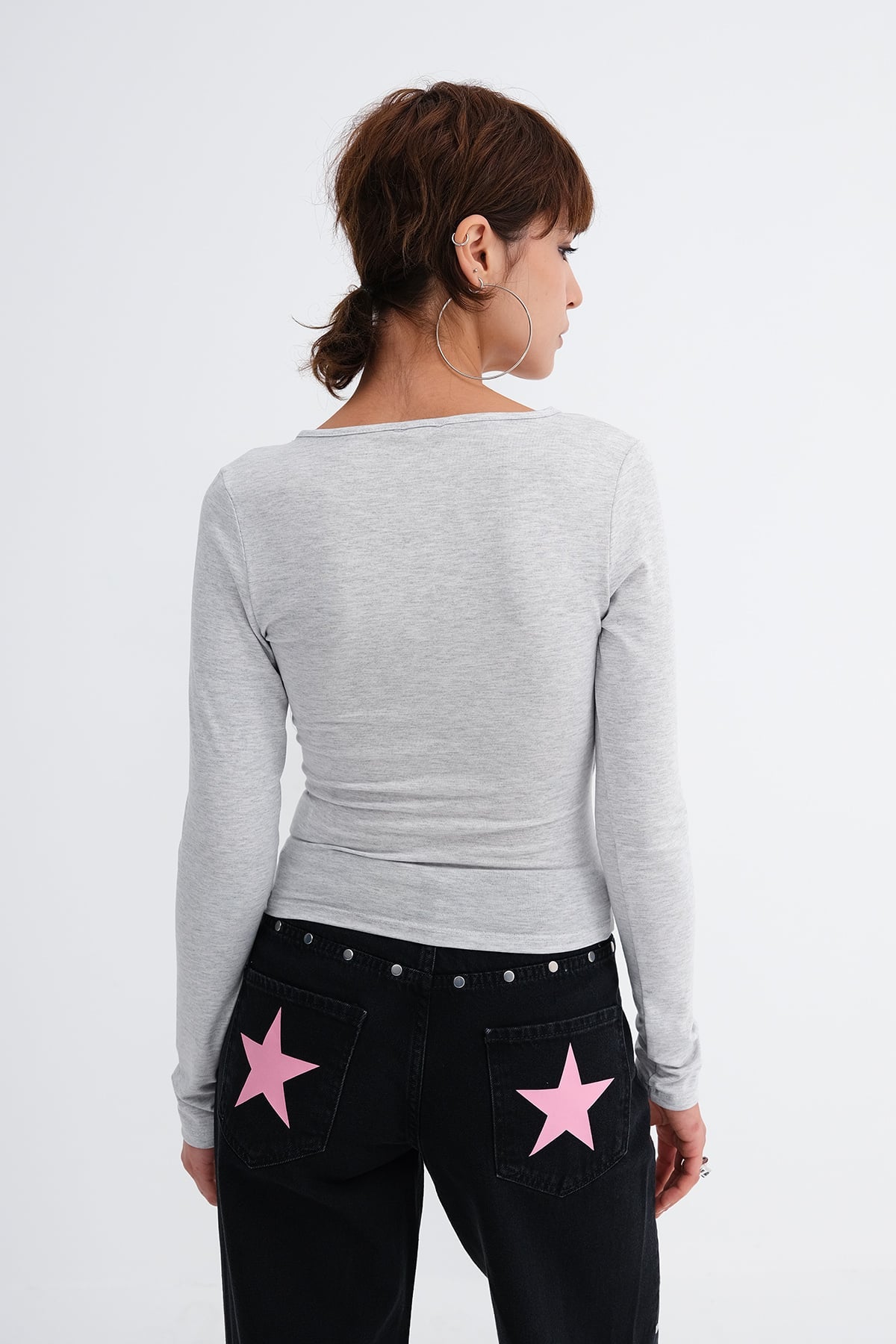 Snow-Melange_Wrap-Neck-Long-Sleeve-Blouse-addax